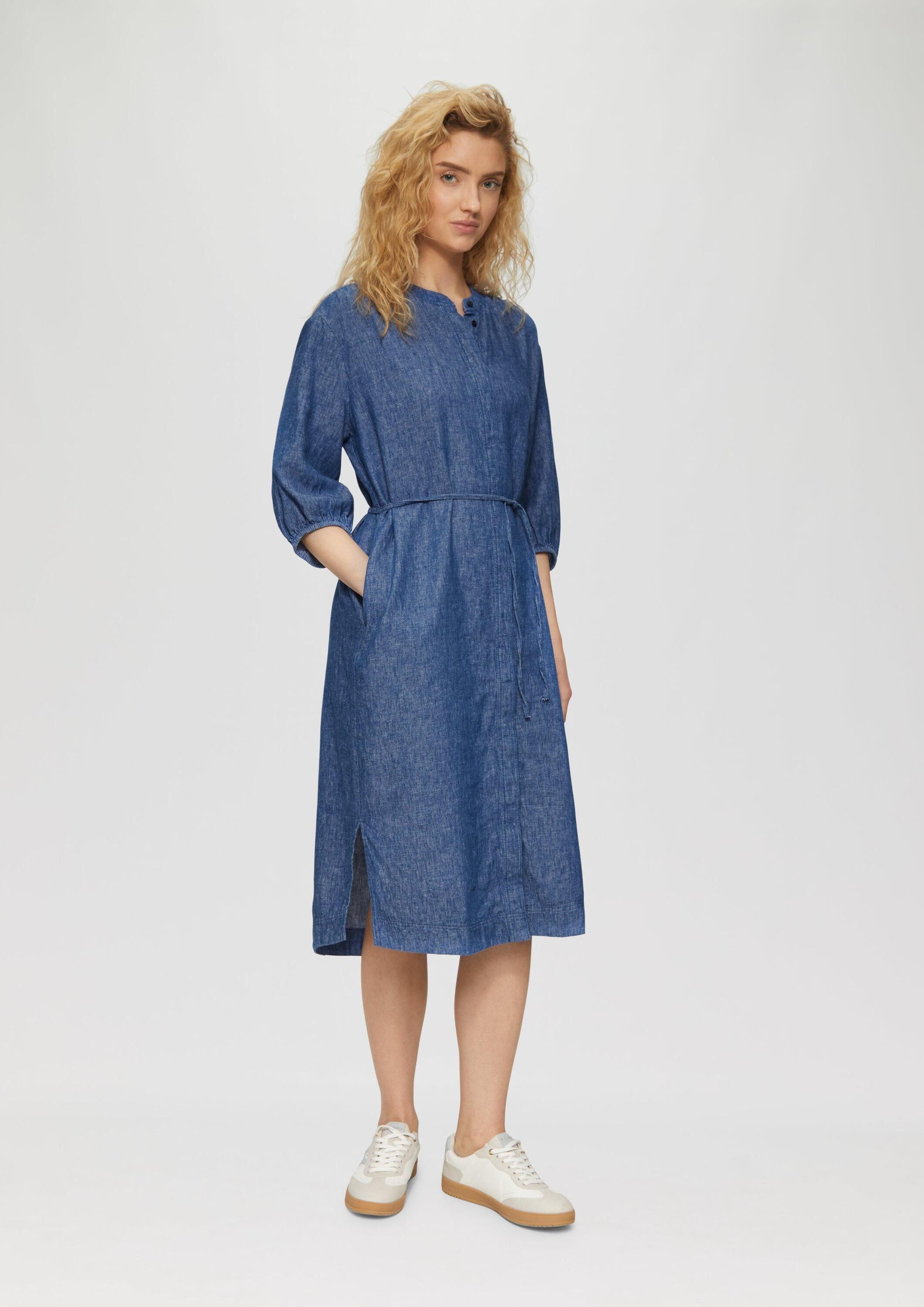 s.Oliver Midikleid Kleid Relaxed-Fit-Midikleid mit Eingrifftaschen und Raff-Details