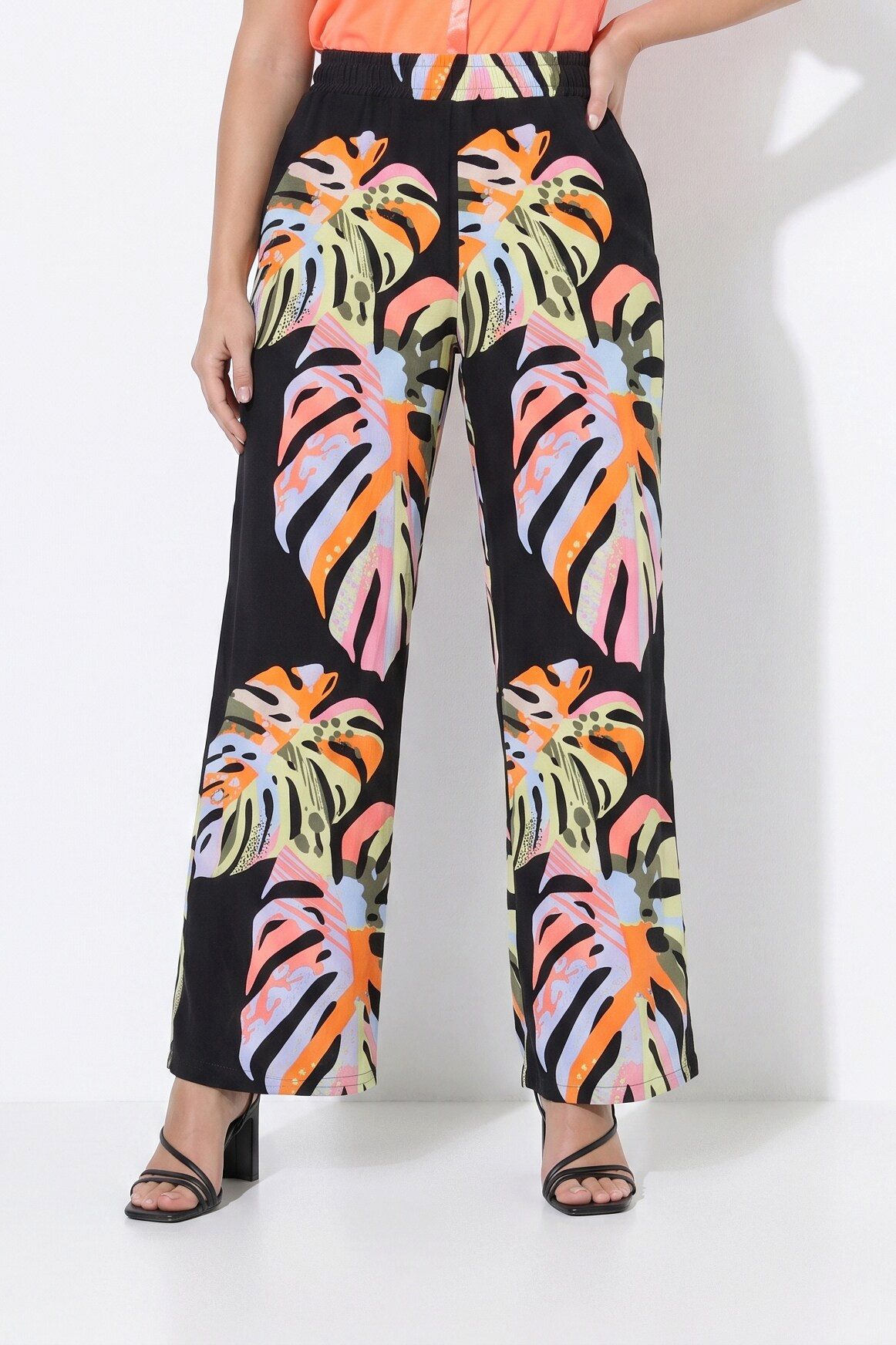 Angel of Style Funktionshose Jersey-Hose weites gerades Bein Blätterdruck
