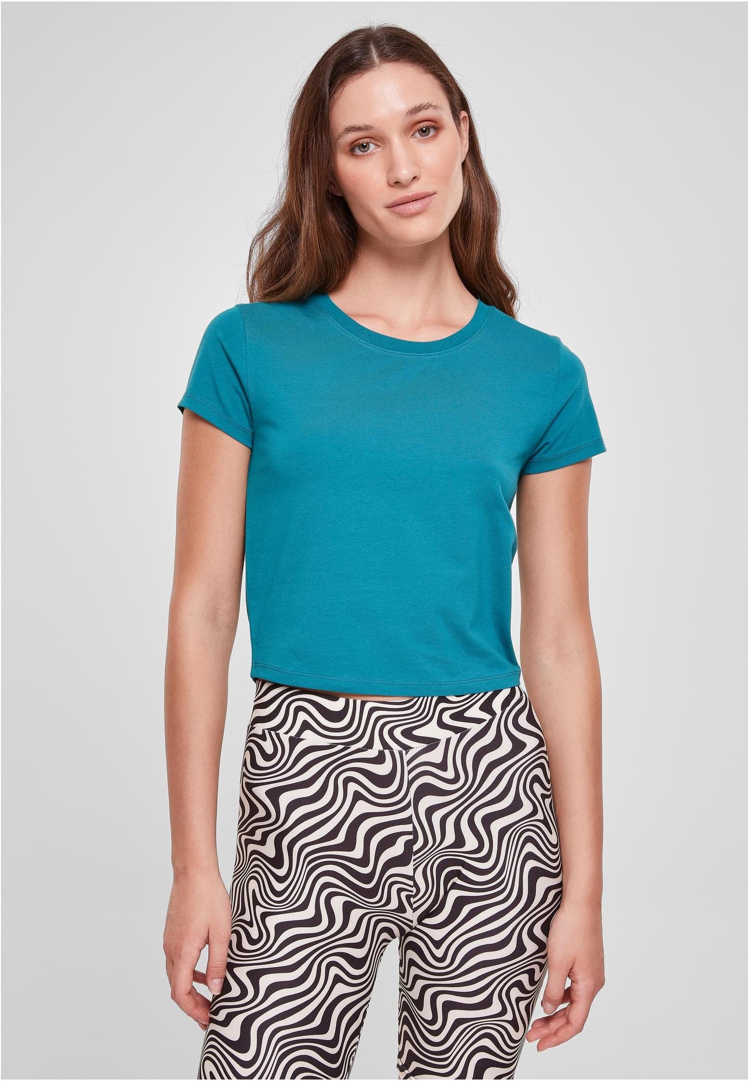 URBAN CLASSICS T-Shirt Damen Ladies Stretch Jersey Cropped Tee (1-tlg) watergreen