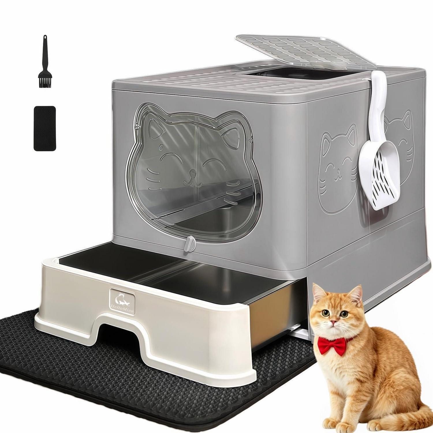 LuxusKollektion Katzentoilette Katzenklo Edelstahl mit Schublade Grau