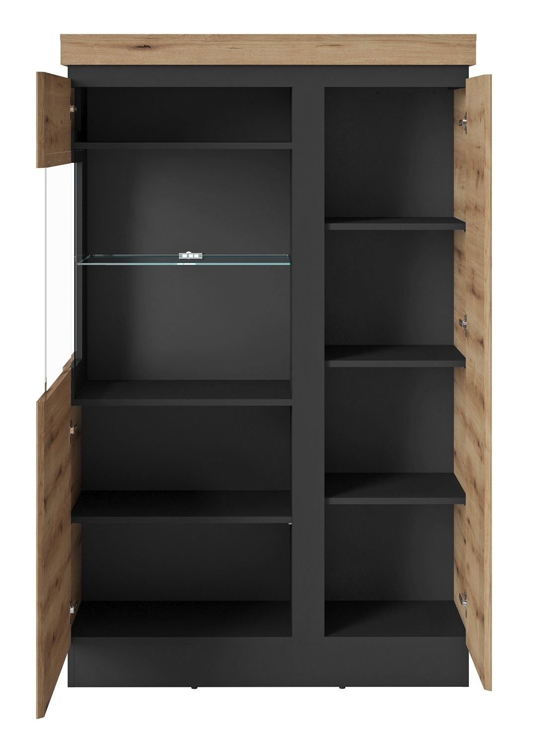 Highboard CORTE, B 103 x H 163 cm, Coast Evoke Eiche Dekor, Grau, 2 Türen, ohne Beleuchtung