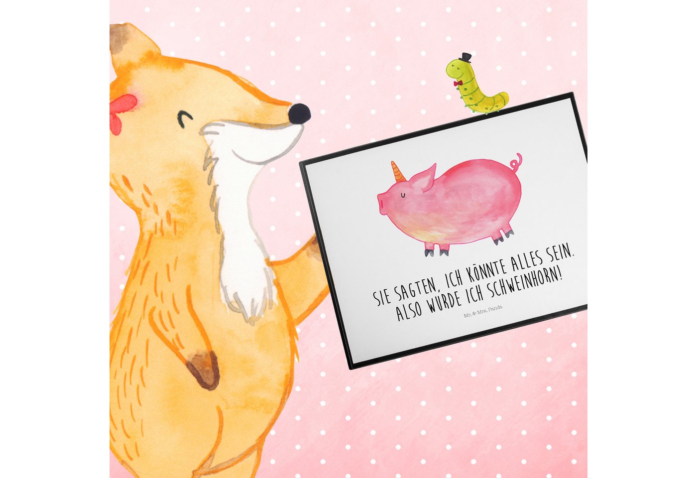 Thumbnail - Mr. & Mrs. Panda Schreibtischunterlage Einhorn Schwein - Weiß - Geschenk, geschenk, Schreibwaren, Bürobedarf, (Packung, ...