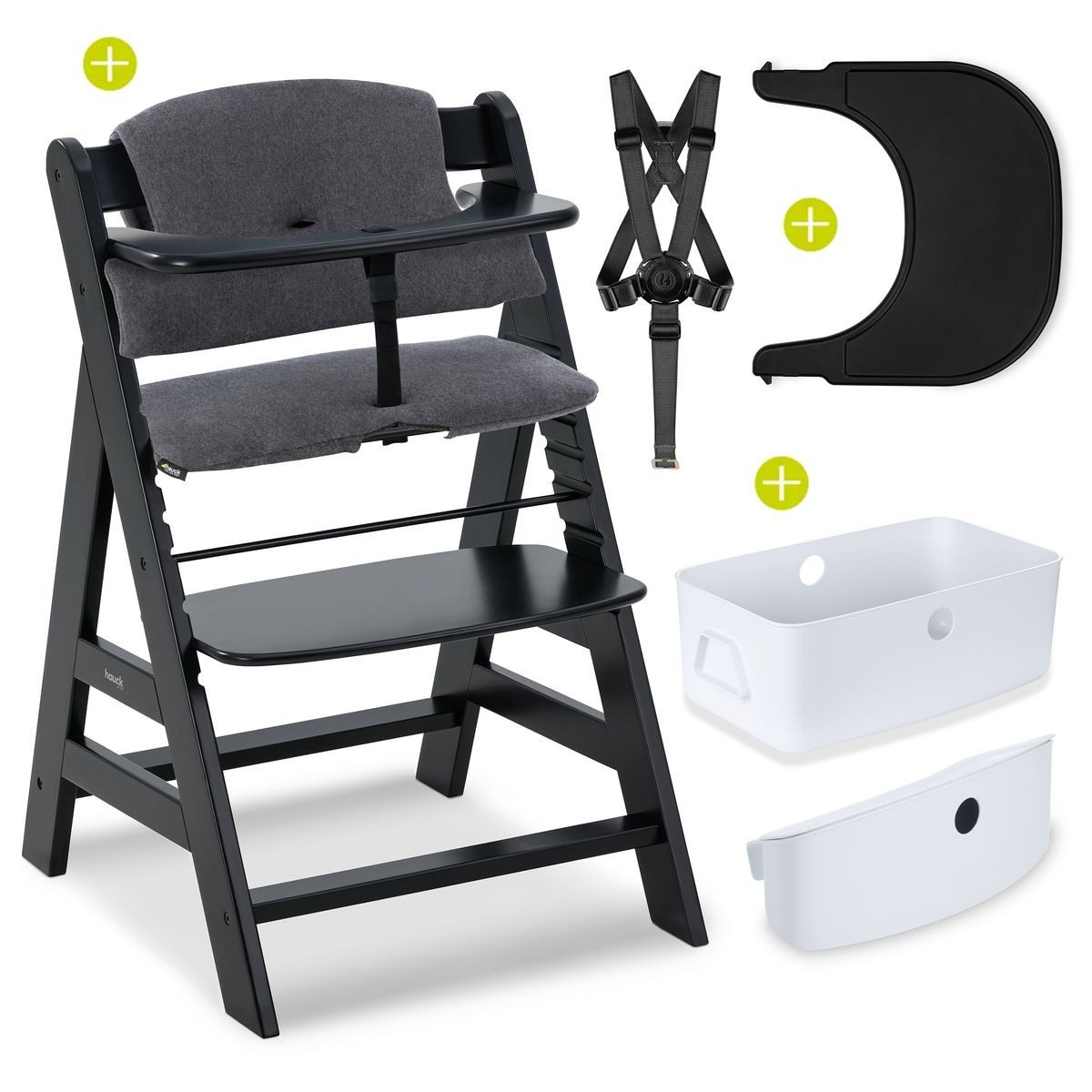 Hauck Hochstuhl Alpha Plus Black (Set), Kinderhochstuhl mit Essbrett Click günstig online kaufen