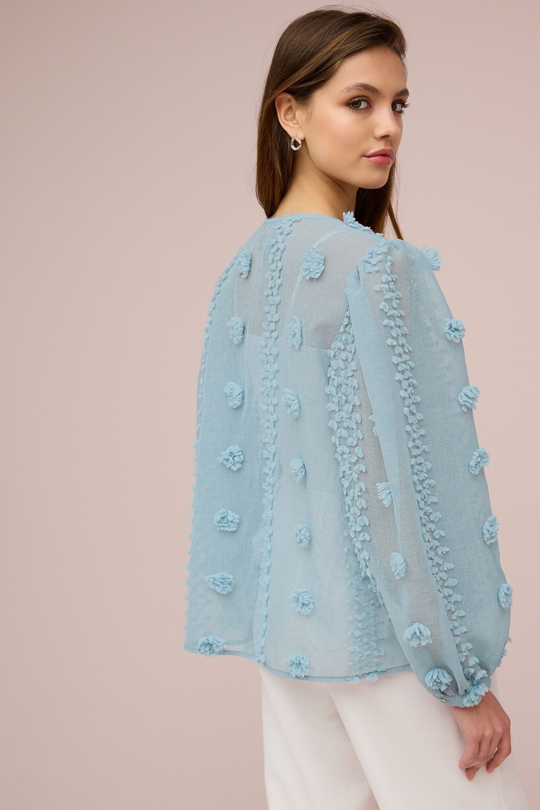 Next Langarmbluse Transparente Bluse mit Puffärmeln und 3D-Tufting (1-tlg) günstig online kaufen