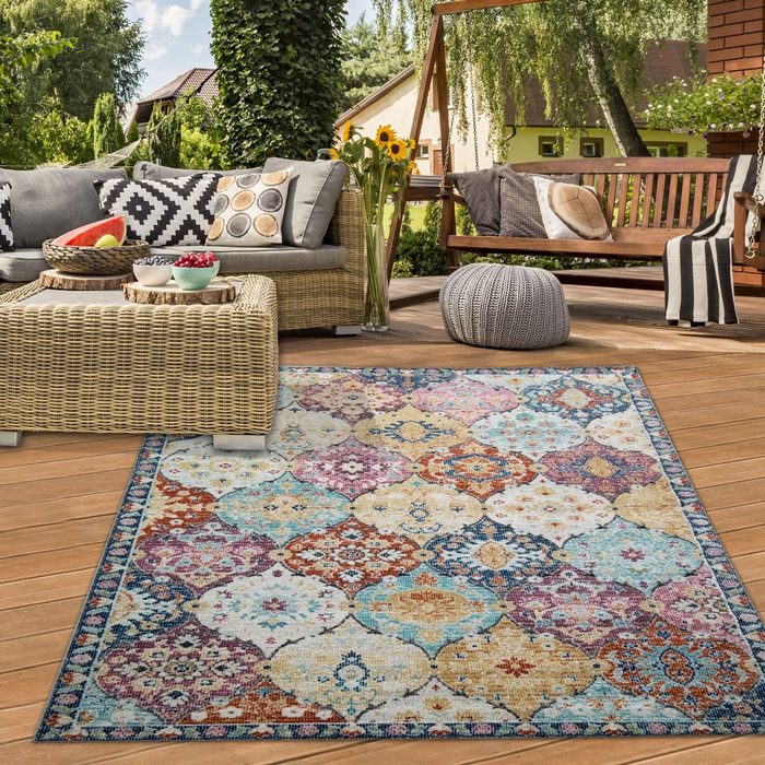 Outdoorteppich Orientteppich Outdoor Wohnzimmerteppich Ornamente bunt Teppich-Traum rechteckig Höhe: 4 mm