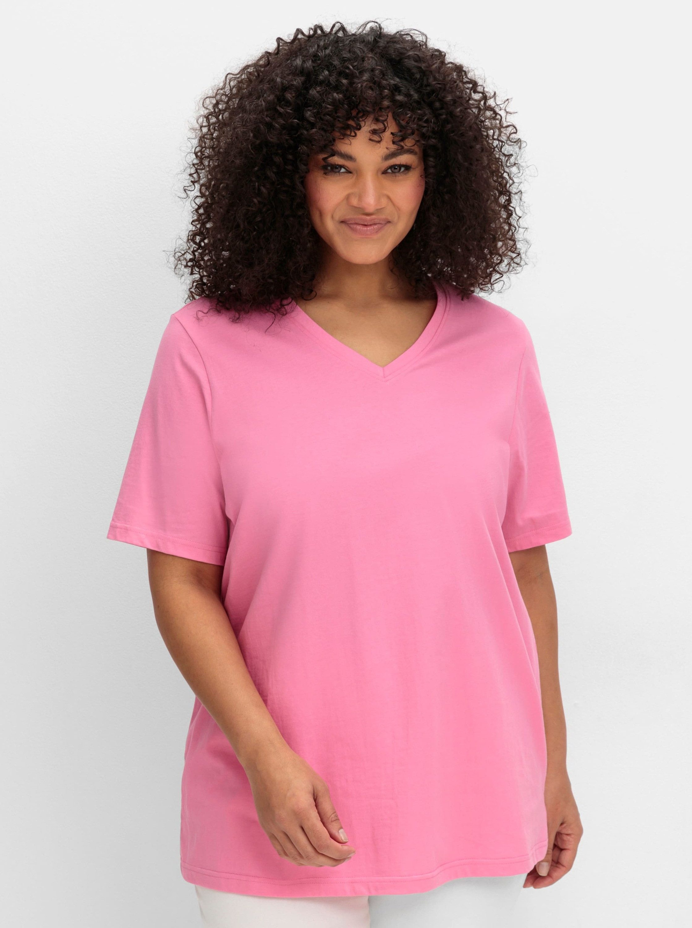 Sheego T-Shirt T-Shirt Kurzarm mit V-Ausschnitt, aus leichtem Jersey günstig online kaufen