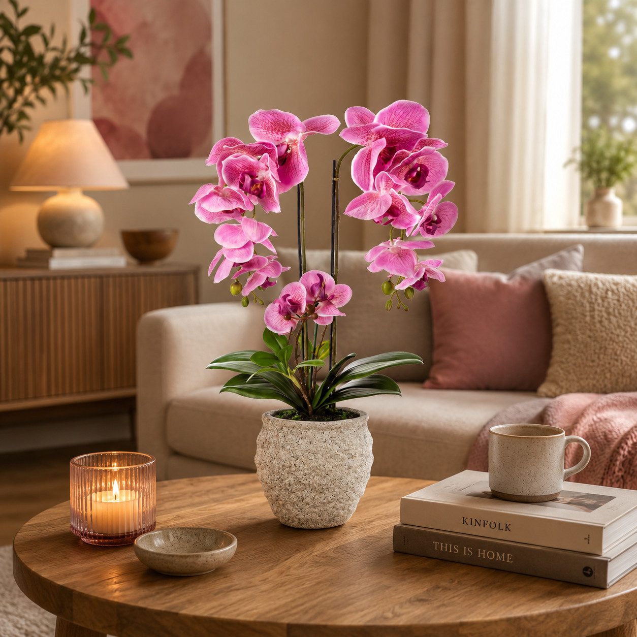 Kunstorchidee PASCH® Orchidee künstlich wie echt (60cm) in Urban Stone Töpfen Orchidee, PASCH, Real Touch Blüten, Handgefertigter Stone Cube