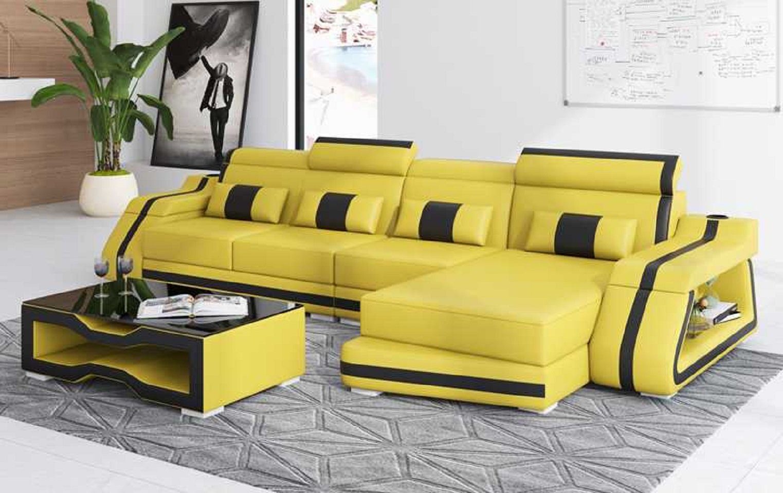 JVmoebel Ecksofa Modern Ecksofa L Form Liege Ledersofa Kunstleder Sofa Couchen, 3 Teile, Made in Europe Gelb