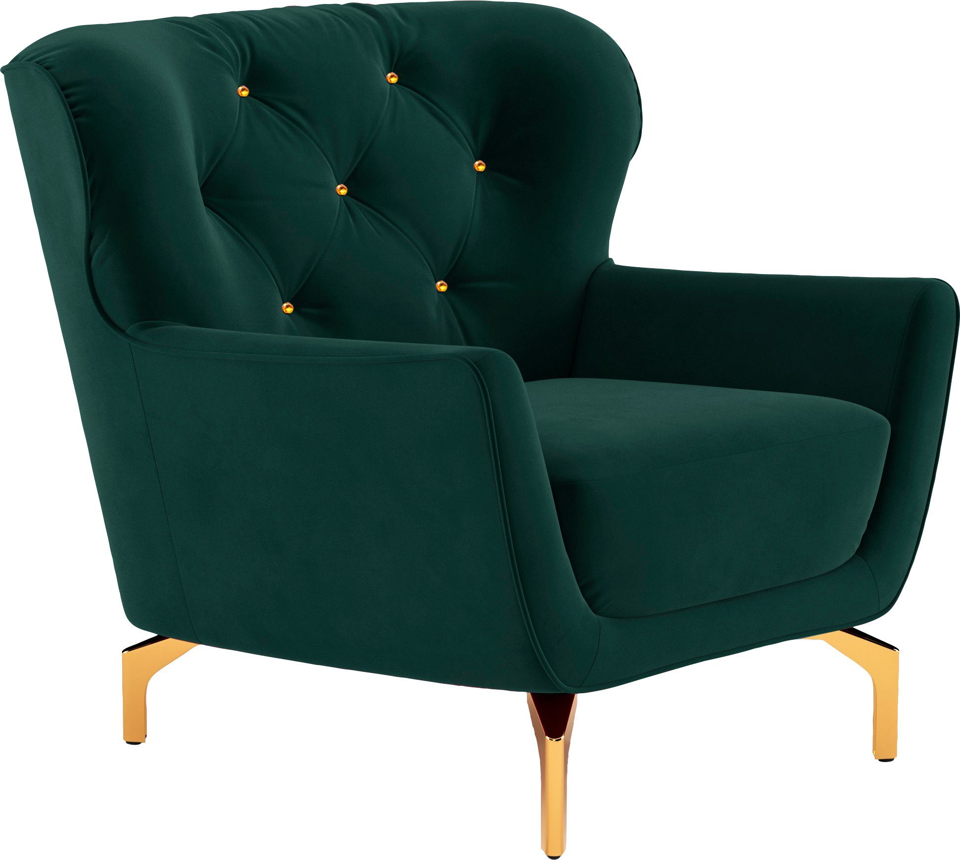 sit&more Sessel Orient 3, inkl. 1 Zierkissen mit Strass-Stein, goldfarbene Metallfüße