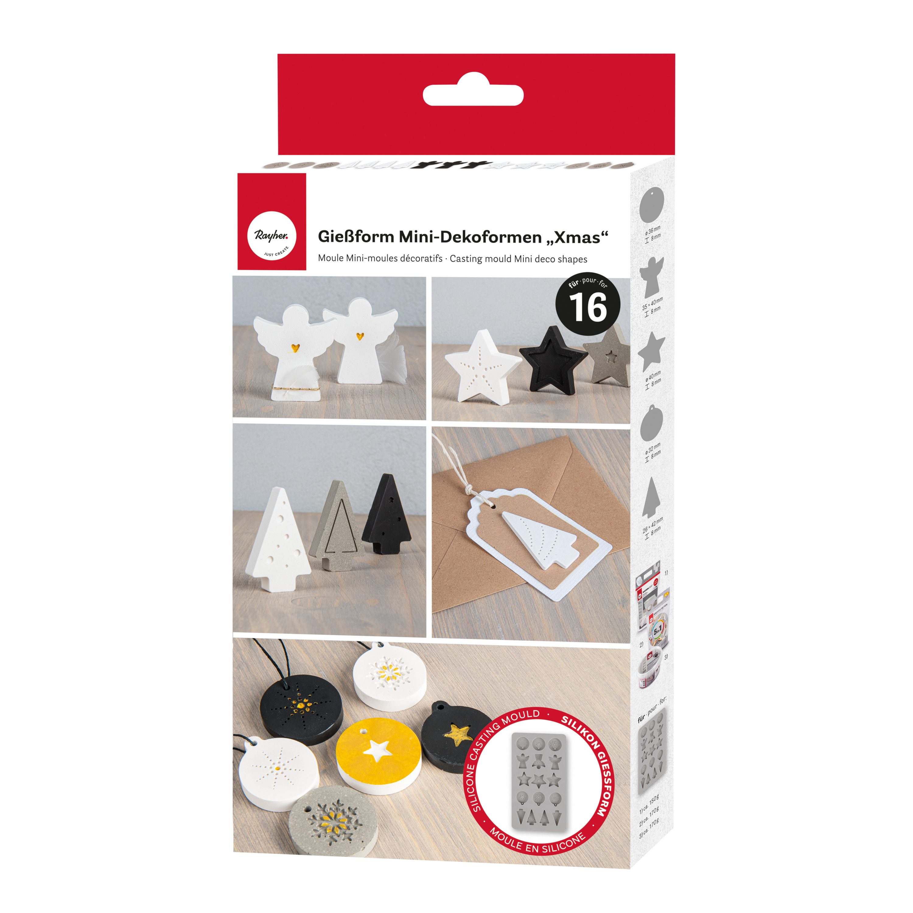 Rayher Modellierwerkzeug Mini Dekoformen X-Mas Silikon, 16 Motive