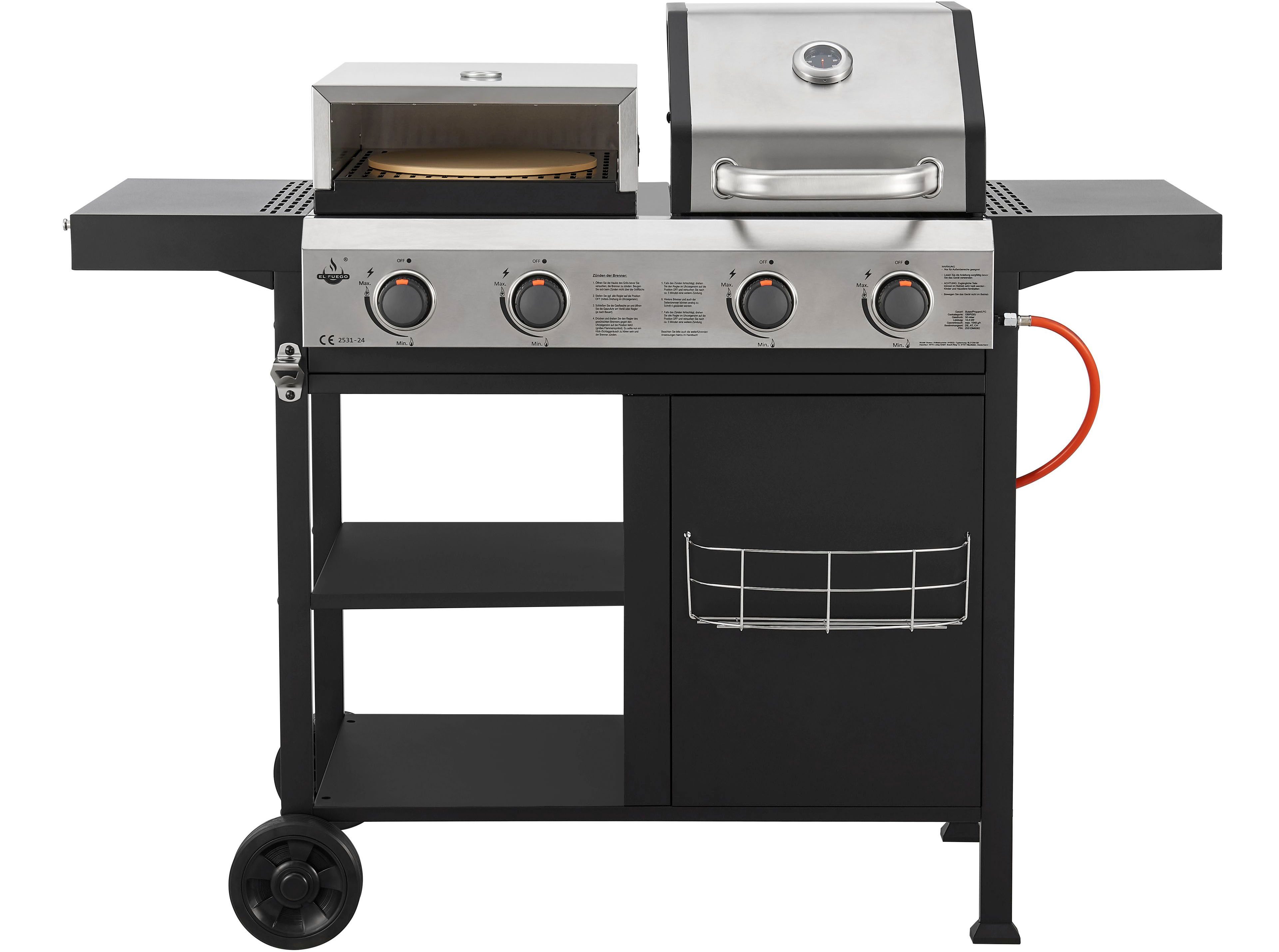 El Fuego Gasgrill Kombigrill 3-in-1 Boston, inkl. Pizzastein und Planchaplatte als Zubehör