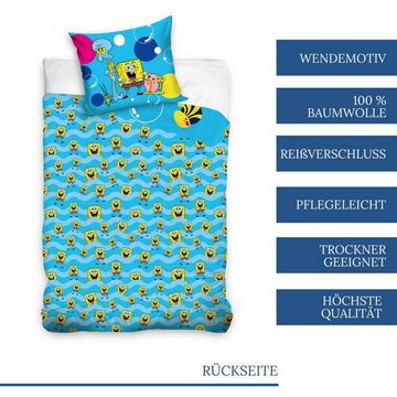 Kinderbettwäsche SpongeBob Schwammkopf 135x200 + 80x80 cm, 100 % Baumwolle, MTOnlinehandel, Renforcé, 2 teilig, SpongeBob und Patrick Kinderbettwäsche für Jungen und Mädchen