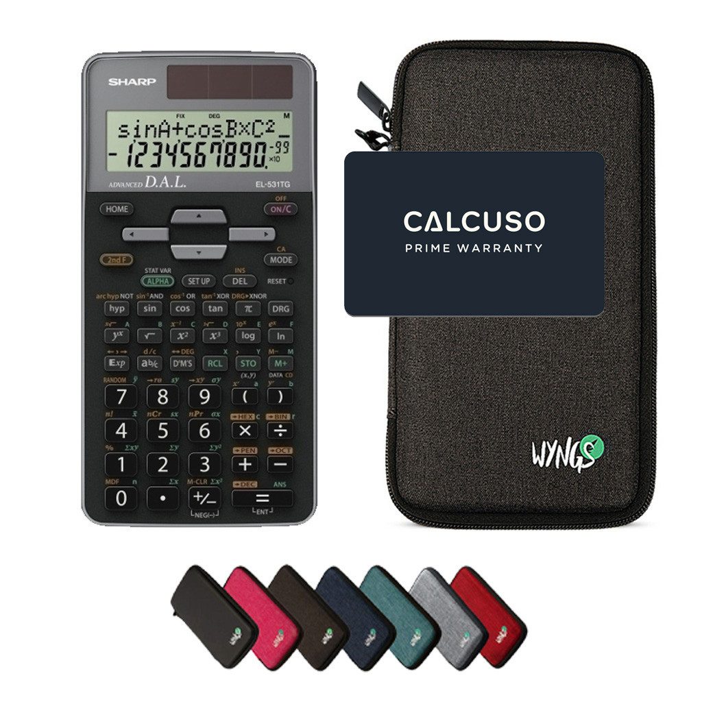 Sharp Taschenrechner Sharp EL-531TG Grau inkl. WYNGS Schutztasche Dunkelgrau