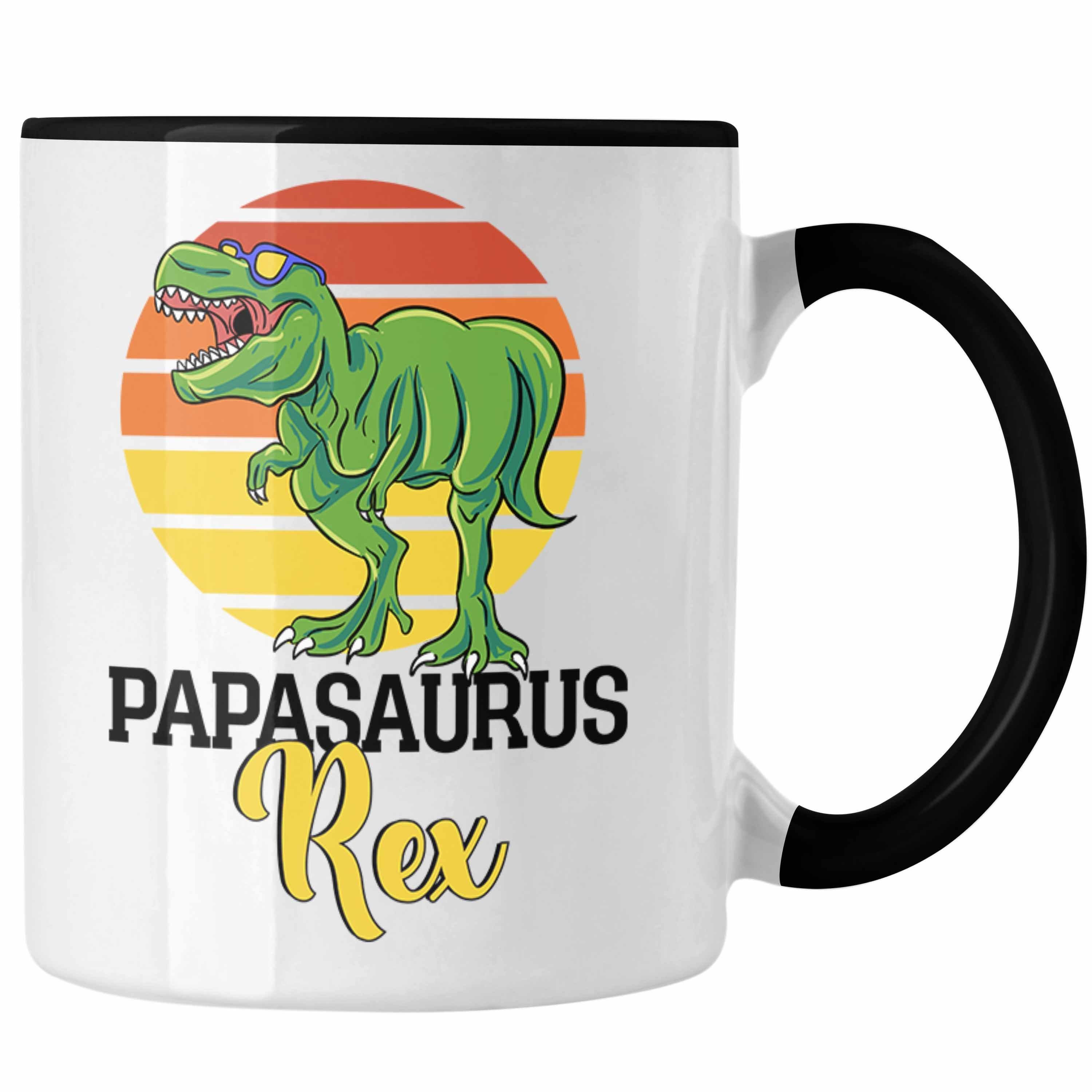 Trendation Tasse Lustiges Schwarz für Tasse "Papasaurus Gesc Besten Geschenk Papa Rex" Vatertag