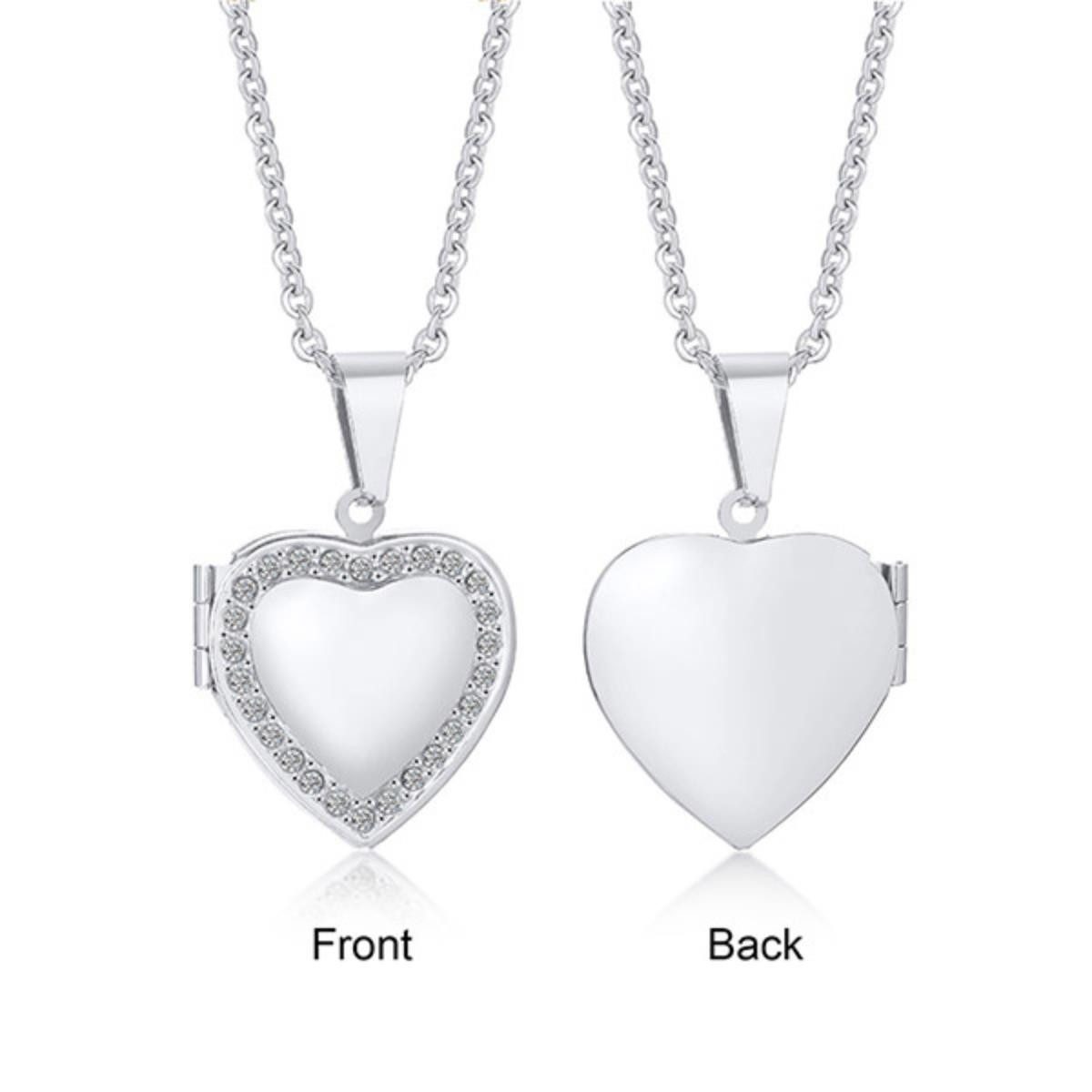 Order & Smile Schmuck Herzkette Medaillon mit Foto: Herz Kette aus Edelstahl mit Zirkonia