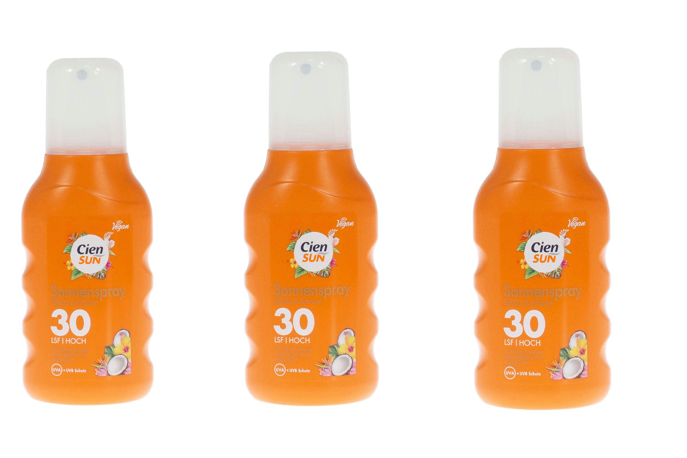 Cien Sonnenschutzspray Sonnenspray LSF 30 200ml Vegan Wasserfest UVA UVB Schutz, Mehrfackpackung, Sparset, Wasserfest, Vegan, UVA -UVB-Schutz