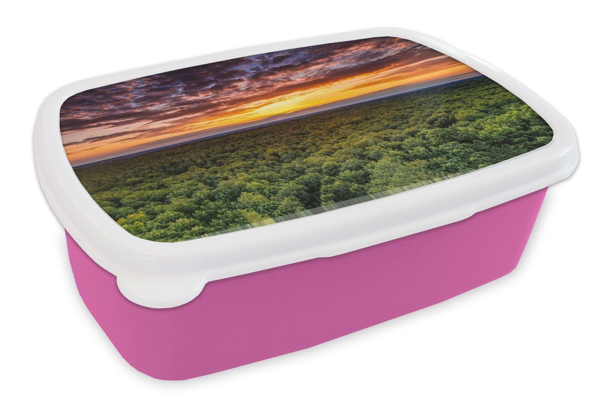 MuchoWow Lunchbox Wald - Nacht Bäume, - - Kunststoff für rosa Brotdose Horizont Kunststoff, (2-tlg), Brotbox Kinder, Snackbox, Erwachsene, Himmel Mädchen, 
