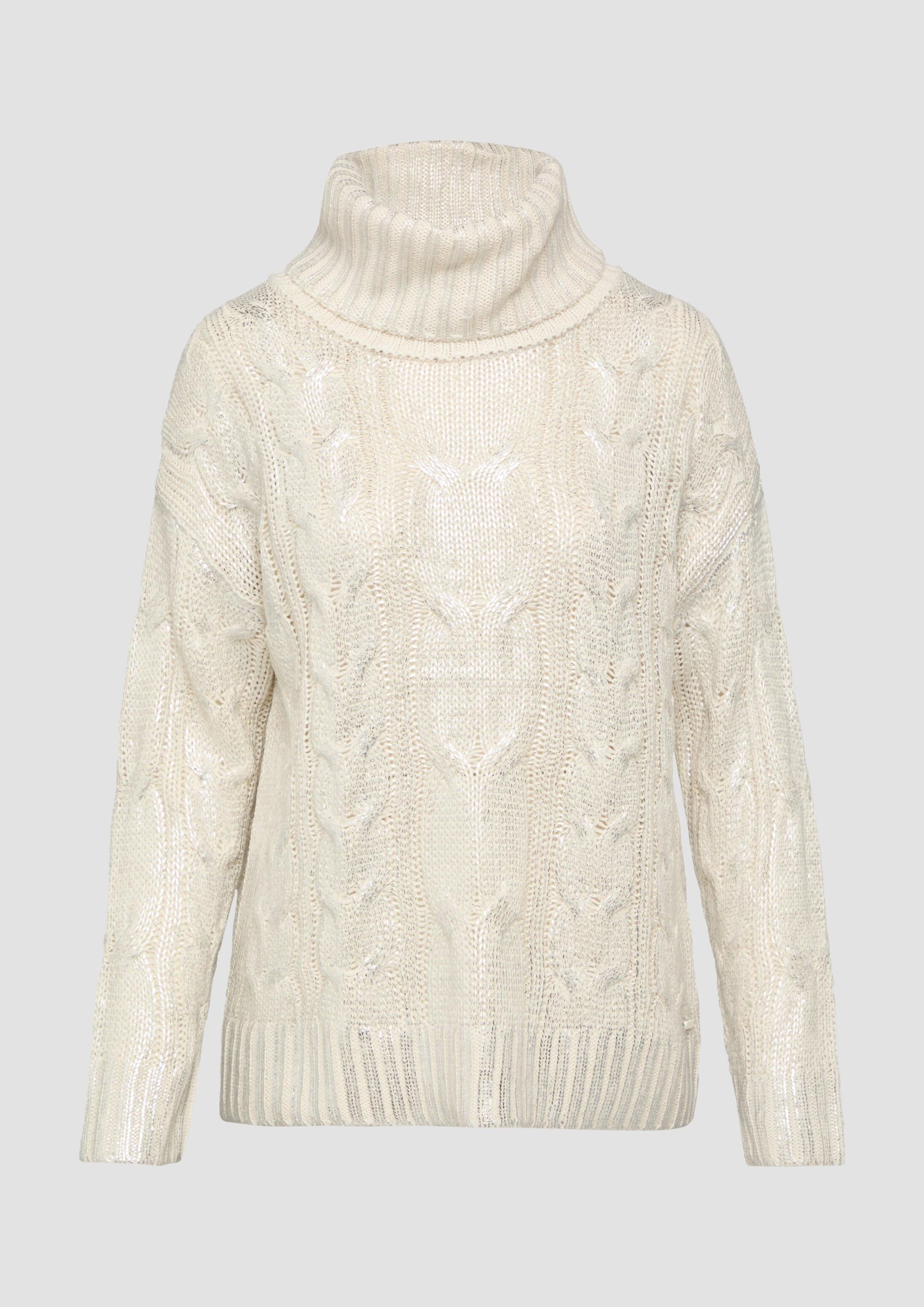 QS Longpullover Strickpullover Oversize Pullover mit Zopfmuster und All-over-Print