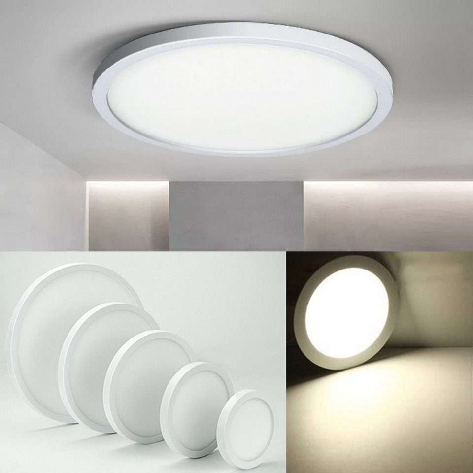LETGOSPT Deckenleuchte LED Deckenlampe Ultra Dünn Tageslicht Aufputz Lampe  Leuchte 6W-24W, LED fest integriert, Kaltweiß, Badezimmerlampe IP44, für  Küche Wohnzimmer Schlafzimmer Flur