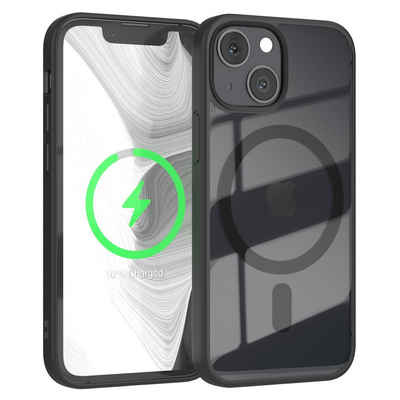 EAZY CASE Handyhülle Transparente Hülle mit MagSafe für iPhone 13 Mini 5,4 Zoll, Qi Charging kompatibel, Silicon Case, Slimcover Displayschutz, Schwarz