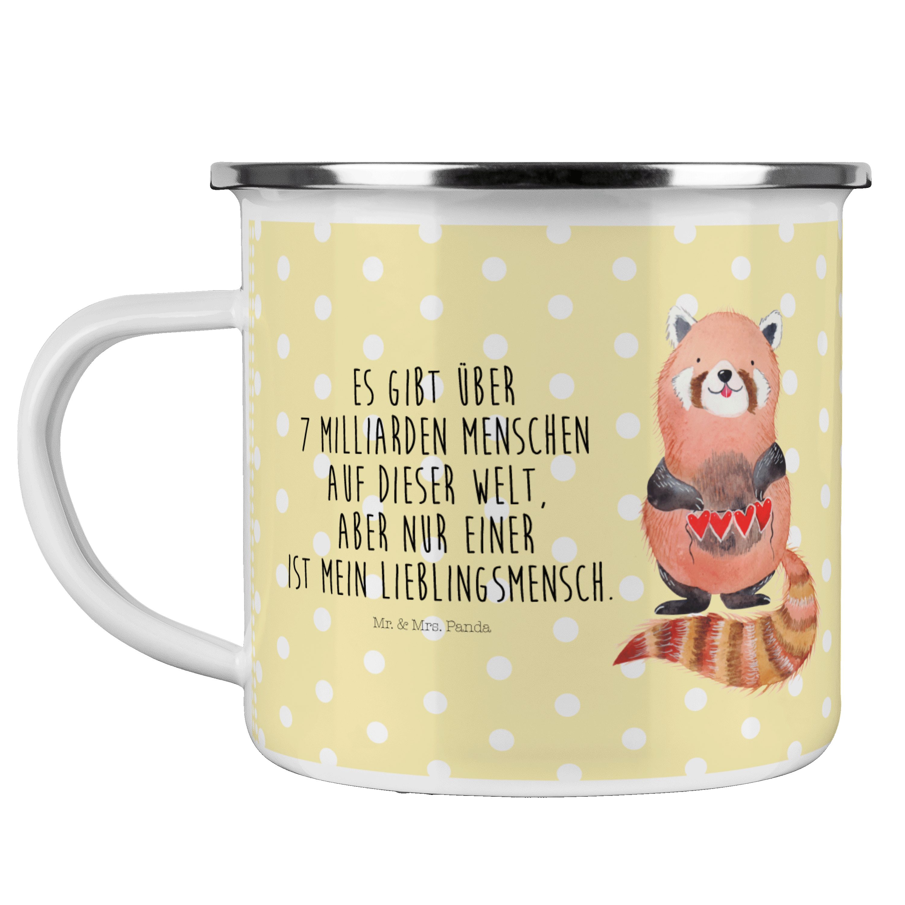 Mr. & Mrs. Panda Becher Roter Panda - Gelb Pastell - Geschenk, Edelstahl Trinkbecher, Metallt, Emaille