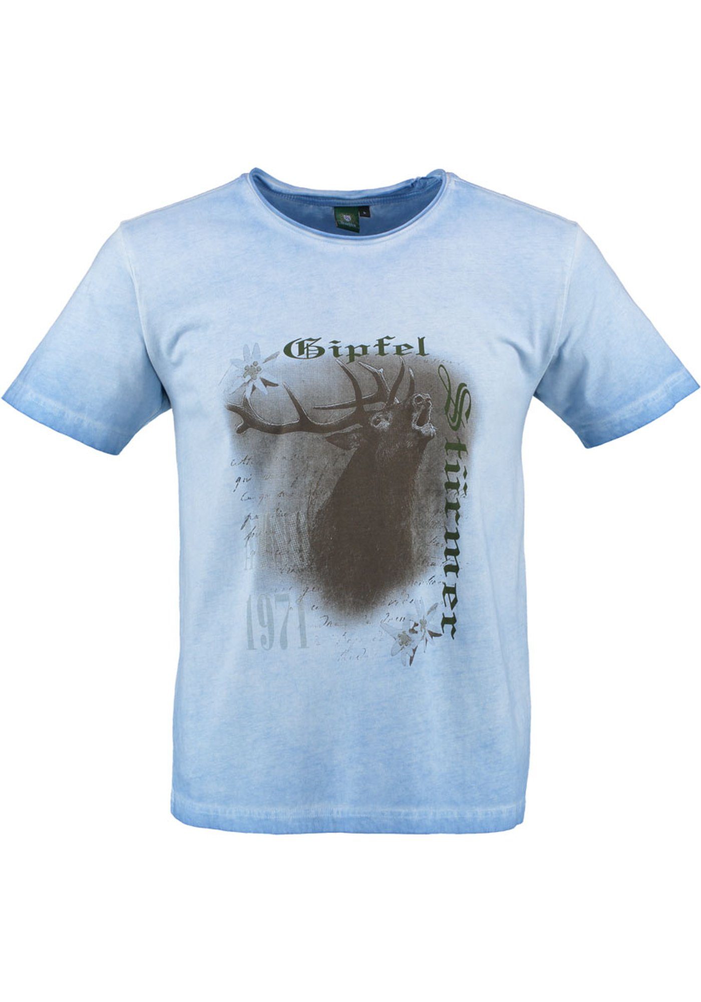 OS-Trachten Trachtenshirt Lyusop Kurzarm T-Shirt mit Motivdruck kornblau