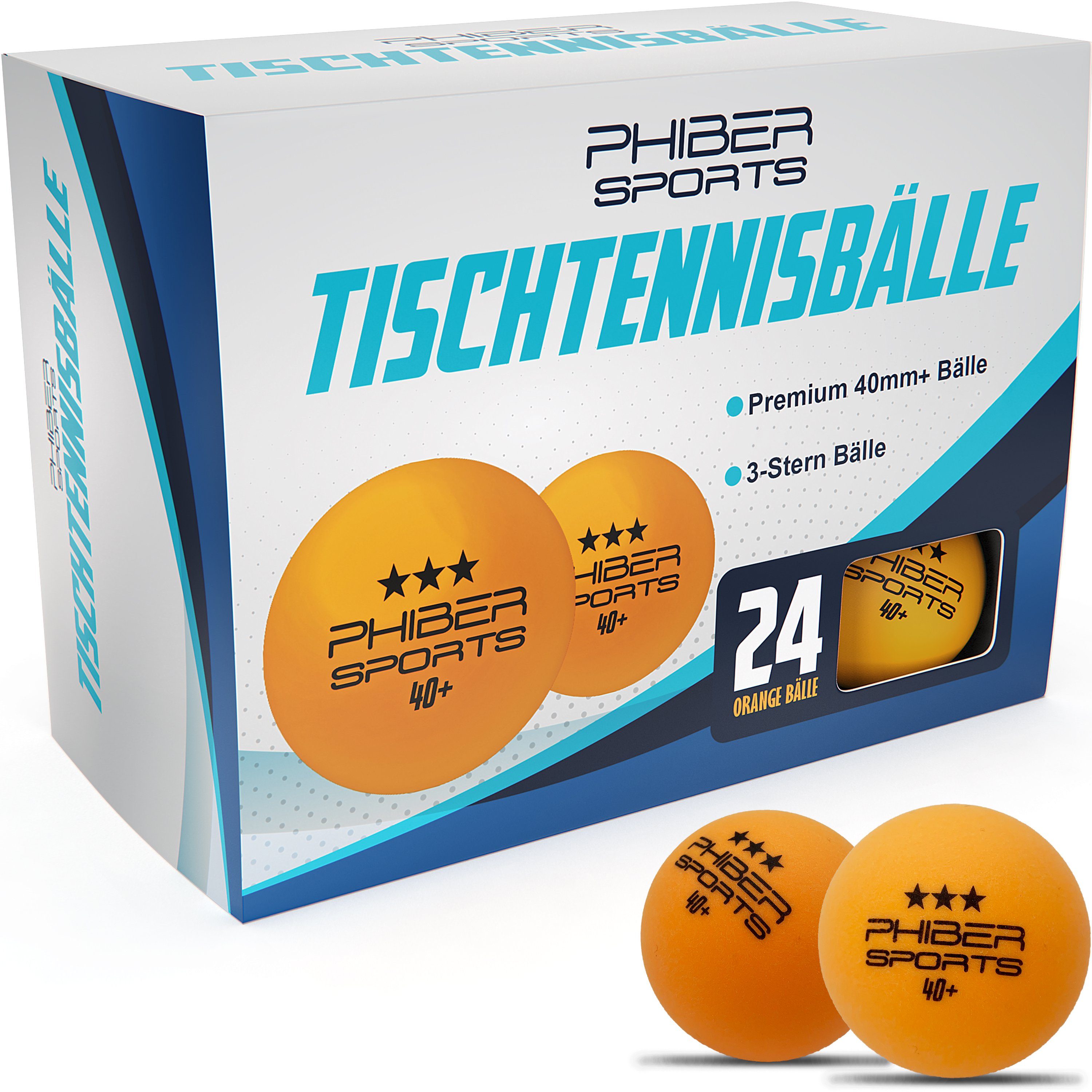 PHIBER-SPORTS Tischtennisball Orange 3 Stern [24 Stück] - Ideal für Anfänger, Familien und Profis (Set, 24-St., 24 orange 3-Stern Tischtennisbälle), Nach Wettbewerbsrichtlinien produziert