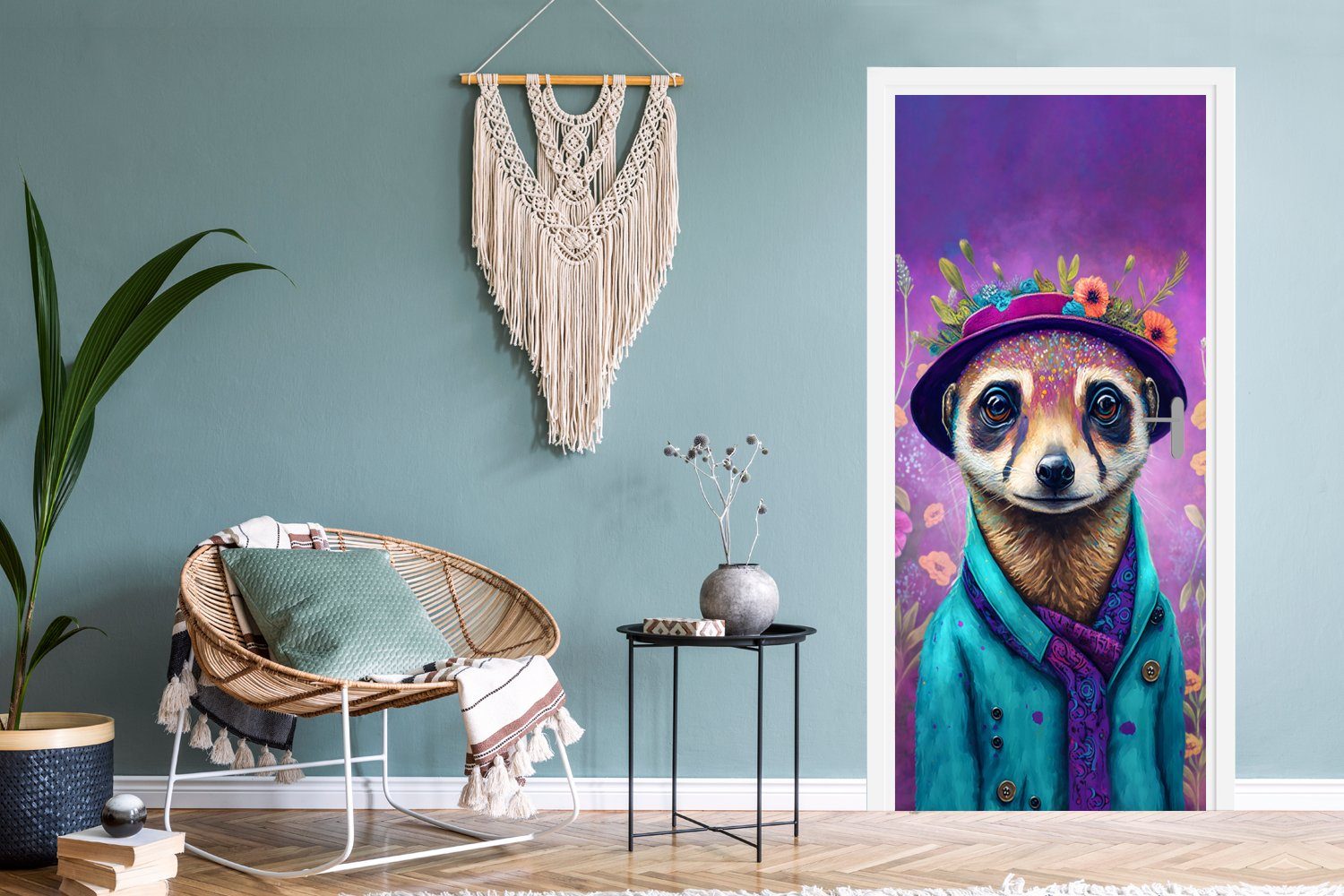 MuchoWow Türtapete Erdmännchen - Türaufkleber, Porträt - Blumen Tür, Lila Fototapete Farbe - St), bedruckt, Erdmännchen, für cm Matt, - - 75x205 (1