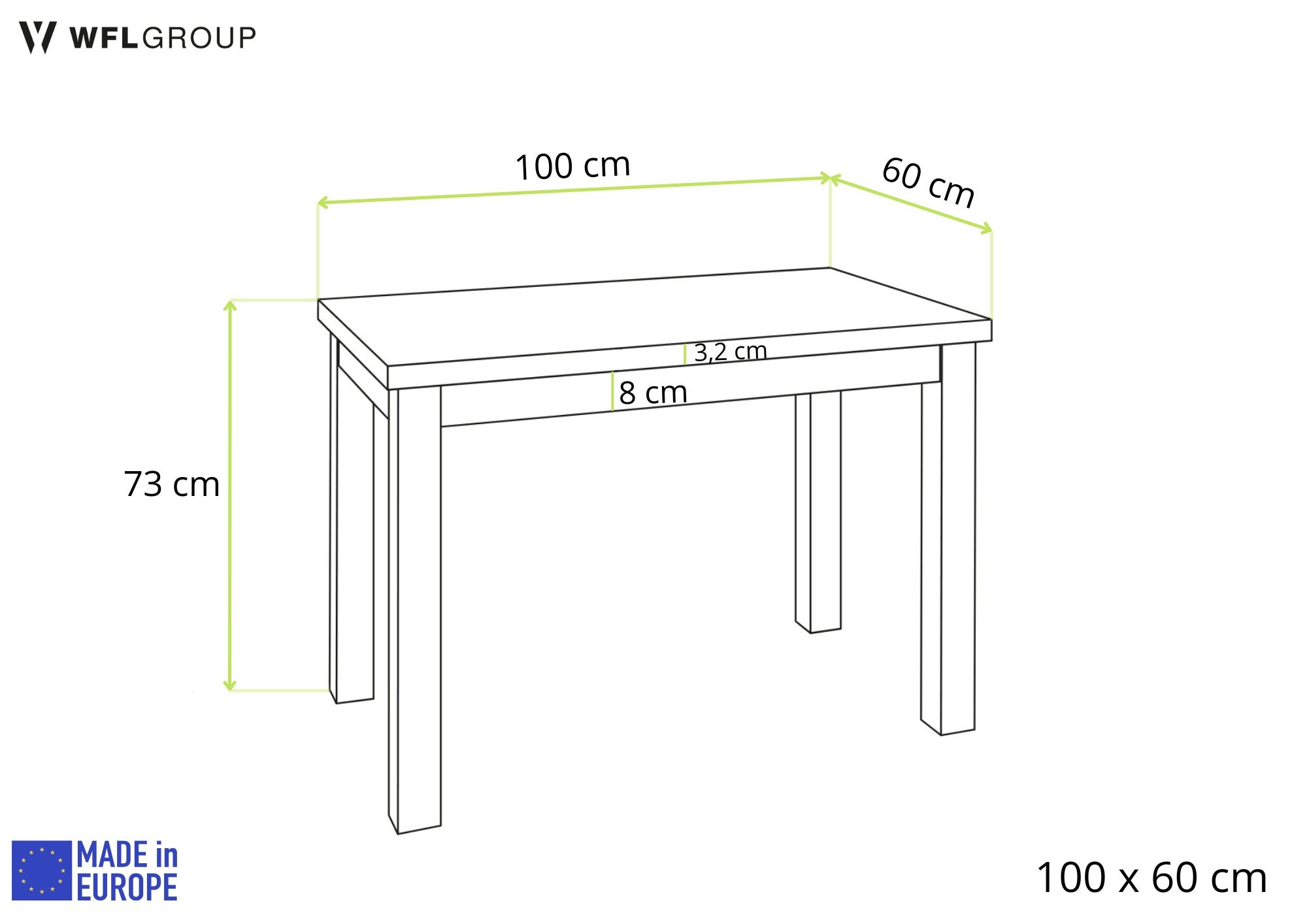 WFL GROUP Esstisch Arden rechteckig platzsparender mit schwarzen Massivholzbeinen (MADE IN EU, 100x60 cm Skandi, Loft & Industrieller Stil), moderner Tisch in Holzoptik für Küche, Esszimmer oder Wohnzimmer