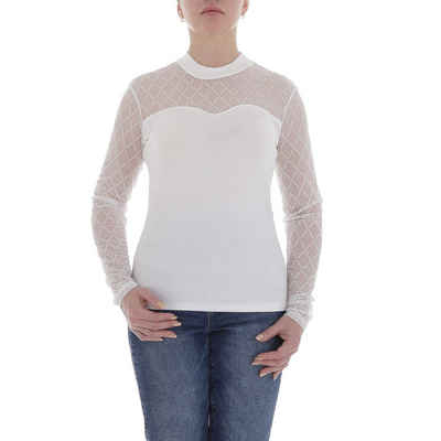 Ital-Design Langarmbluse Damen Elegant Glitzer Transparent Top & Shirt in Weiß