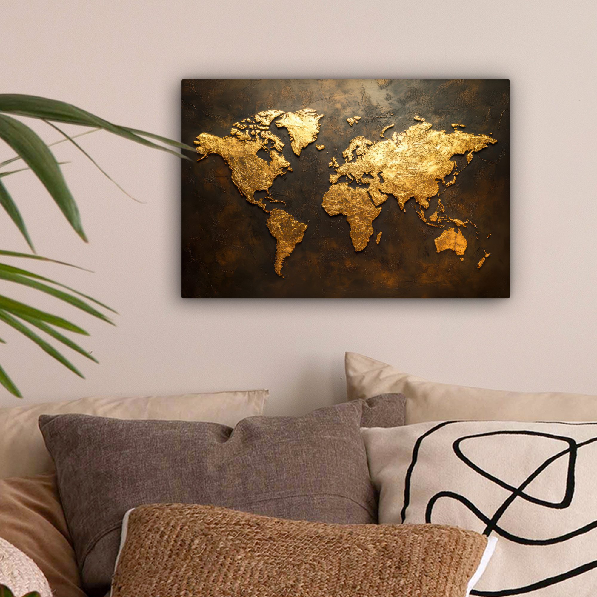 OneMillionCanvasses® Leinwandbild Weltkarte - Gold - günstig online kaufen
