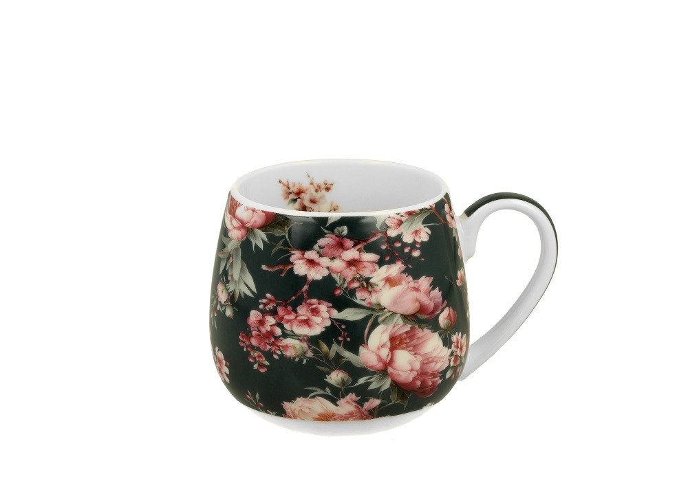 Duo-Gift Becher Fass Blumen Mug/ Barrel / Tee/KaffeeTasse / Tiere / Vogel Fassbecher, 1-tlg., Porzellan Becherfass ca- 430 ml NOEMI Blumen schwarz, mit Geschenk – Bild 2 von 3