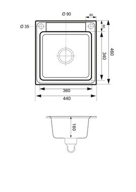 manestein Granitspüle Alvia Granit Küchenspüle mit Hoch Chrom Armatur und Siphon 44x46cm, 44/16 cm, (inklusive ablaufgarnitur und Armatur)