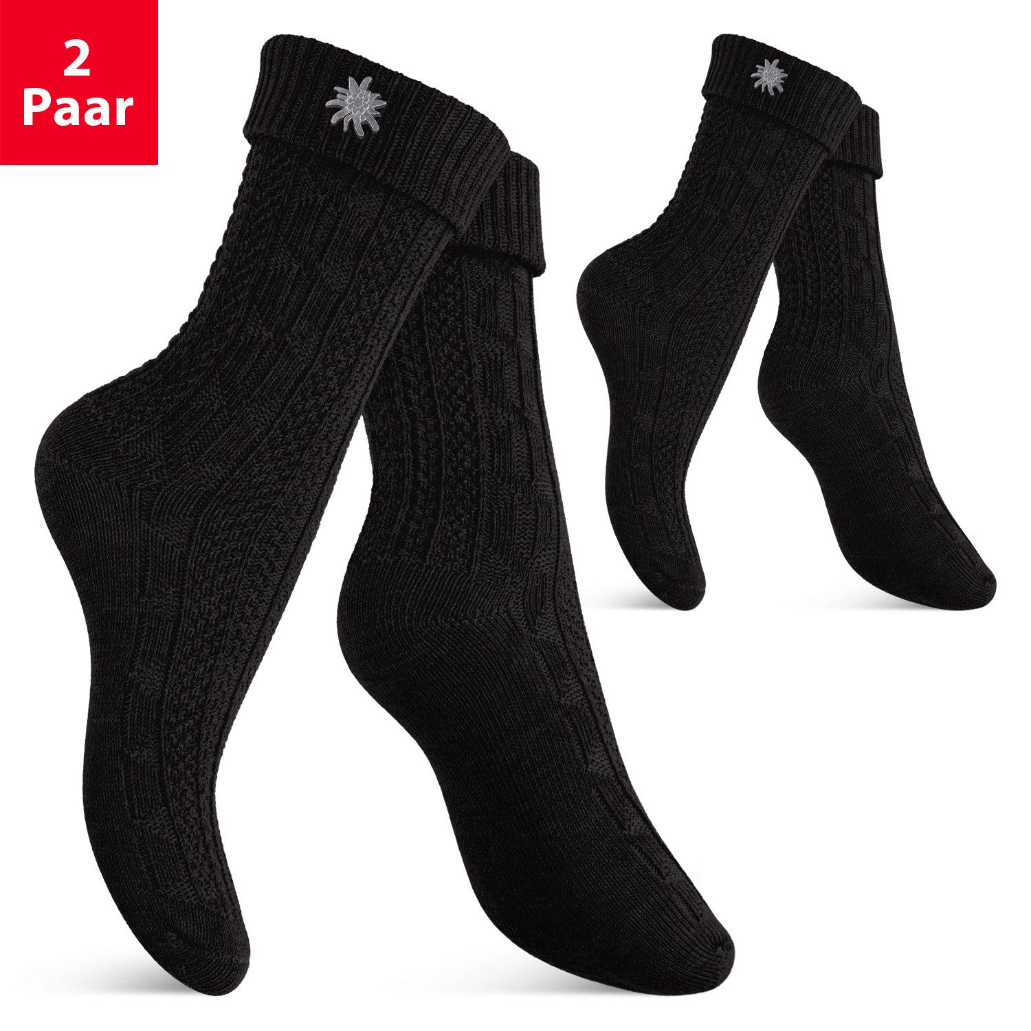 celodoro Trachtensocken Trachten Socken (2 Paar) mit Edelweiß-Pin für Damen & Herren