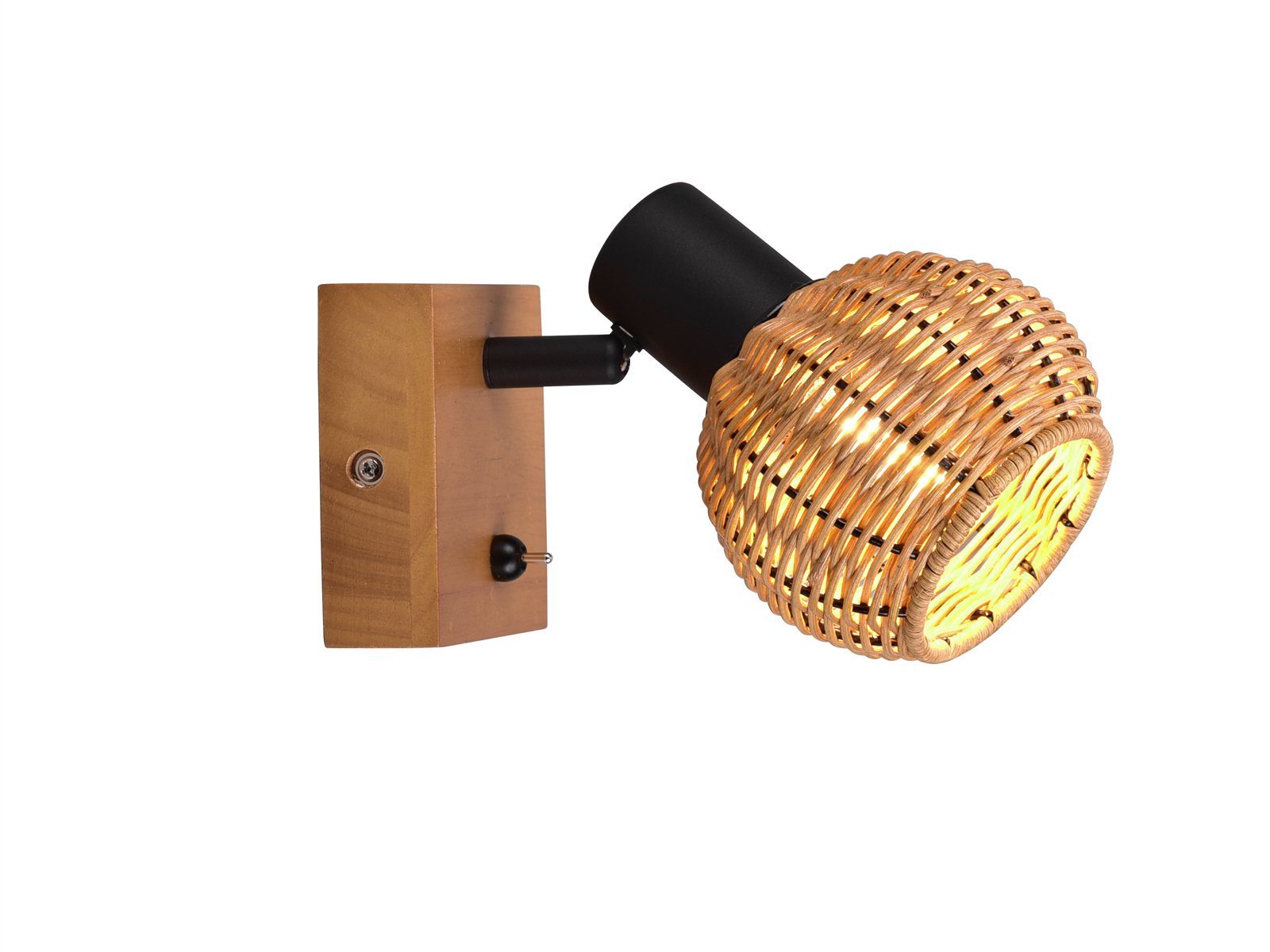 Holz mit Lampe meineWunschleuchte innen, Wandstrahler, Rattan-Schirm, Bett, - ohne Natur/Schwarz Leuchtmittel, Lese-Lampe