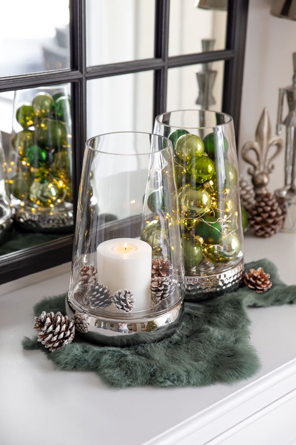 EDZARD Windlicht Bora, Glas, Silber-Optik, Laterne für Stumpenkerzen, Ø 18 cm
