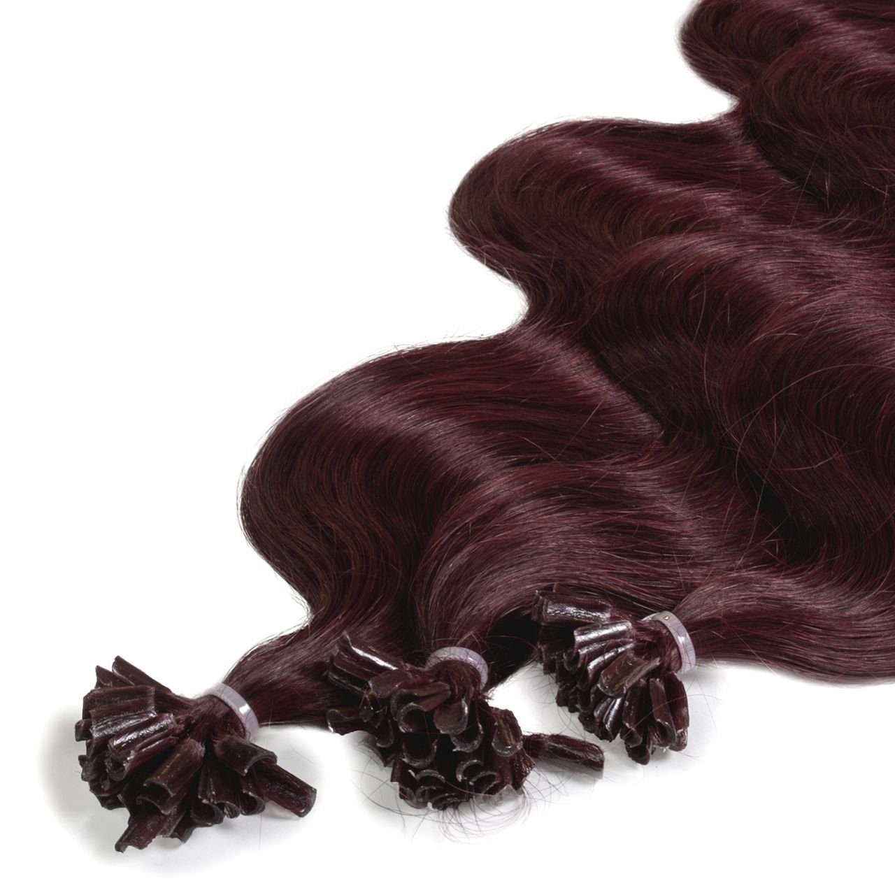 60cm gewellt Violett Premium #55/66 Echthaar-Extension hair2heart Hellbraun Bondings
