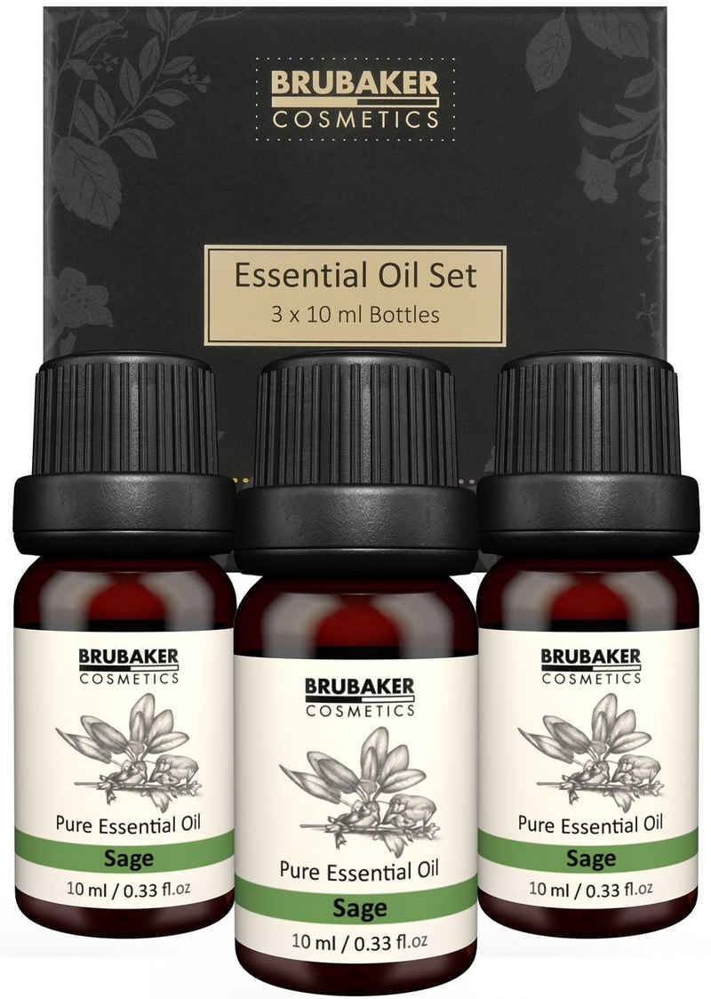 BRUBAKER Duftöl 3er-Set Salbei Öl - Prüfungen, Stress & Stärkung des Gedächtnis (Naturrein & Vegan, 3 x 10 ml Salbeiöl), Ätherische Öle Aromatherapie Geschenkset