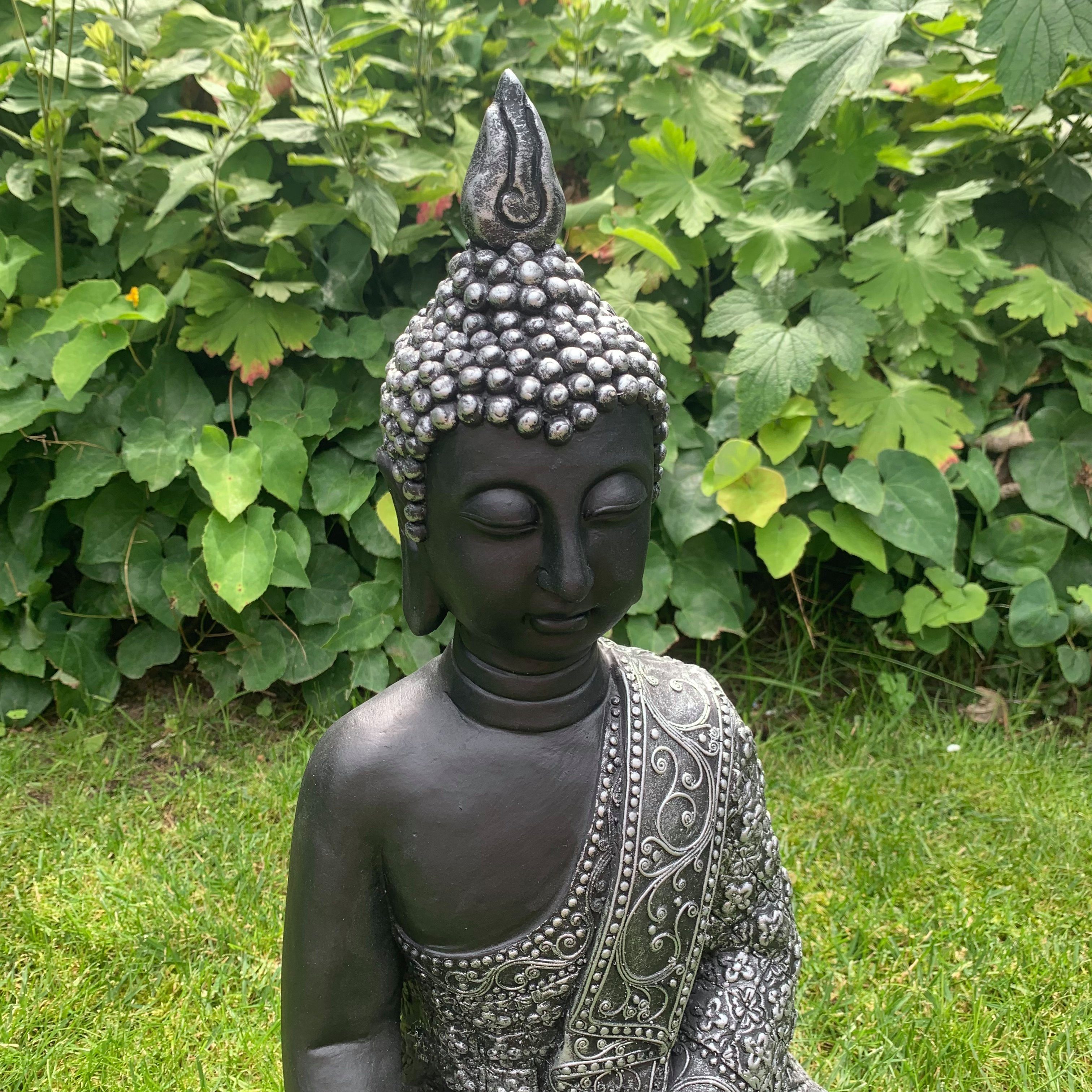 Schwarz K&L Wall Gartendeko Buddha Feng Shui Beton Steinfigur Buddhafigur Art Kunststein große Deko Wellness 45cm Statue (1, Thai Gartenfigur),