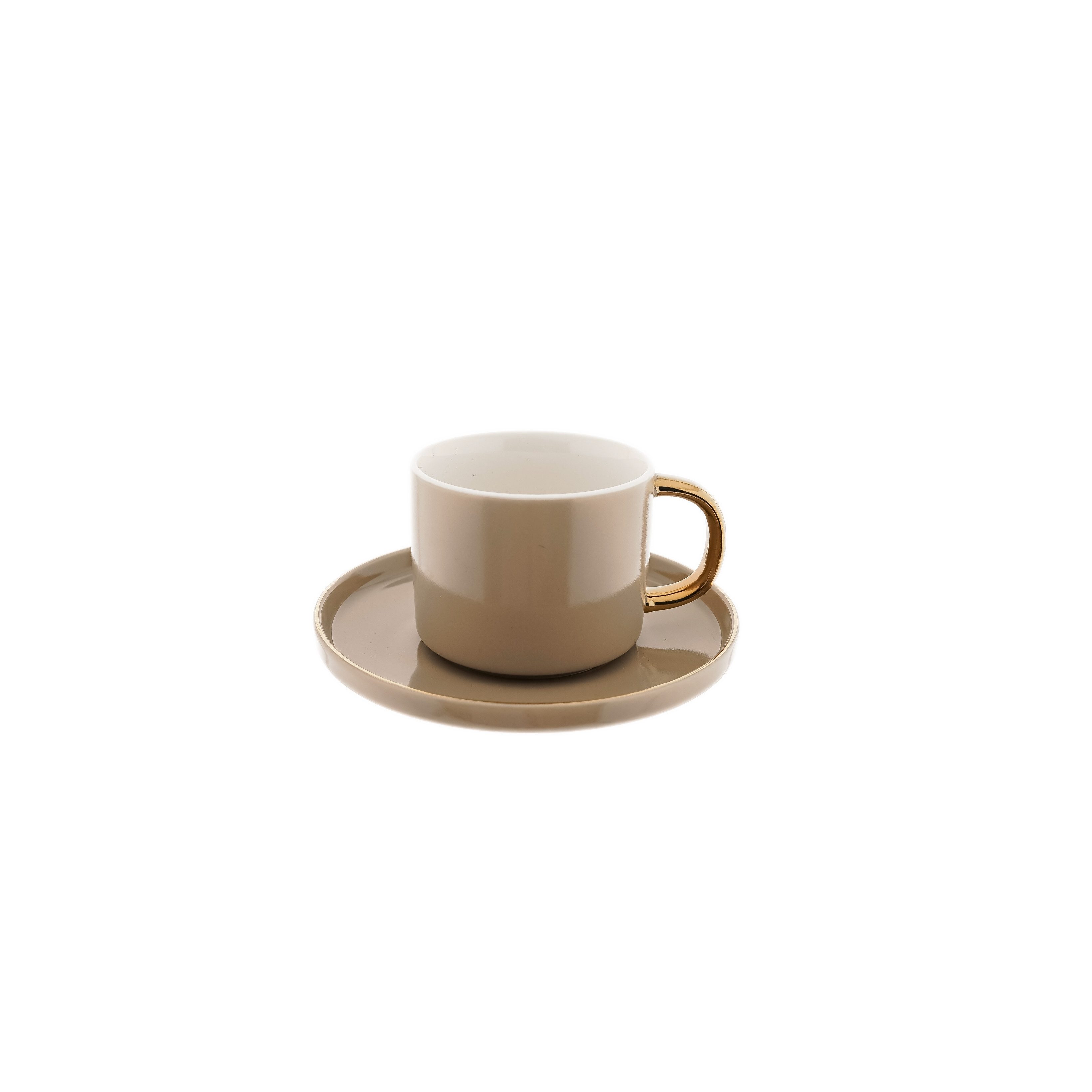 Mulex Kaffeeservice Porzellan-Kaffeetassen 200ml mit goldenem Henkel und Unterteller (12-tlg), 6 Personen
