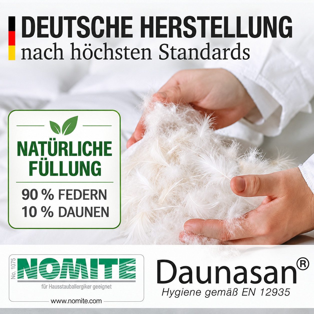 KNERST Federbettdecke - Bettdecke mit Daunen & Federn, Füllung: 90% Federn und 10% Daunen, 135x200 cm, Baumwollbezug, atmungsaktiv – Bild 2 von 5