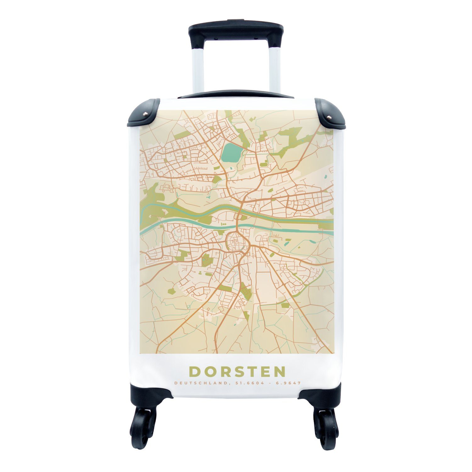 MuchoWow Handgepäckkoffer Dorsten - Karte - Stadtplan - Vintage, 4 Rollen, Reisetasche mit rollen, Handgepäck für Ferien, Trolley, Reisekoffer