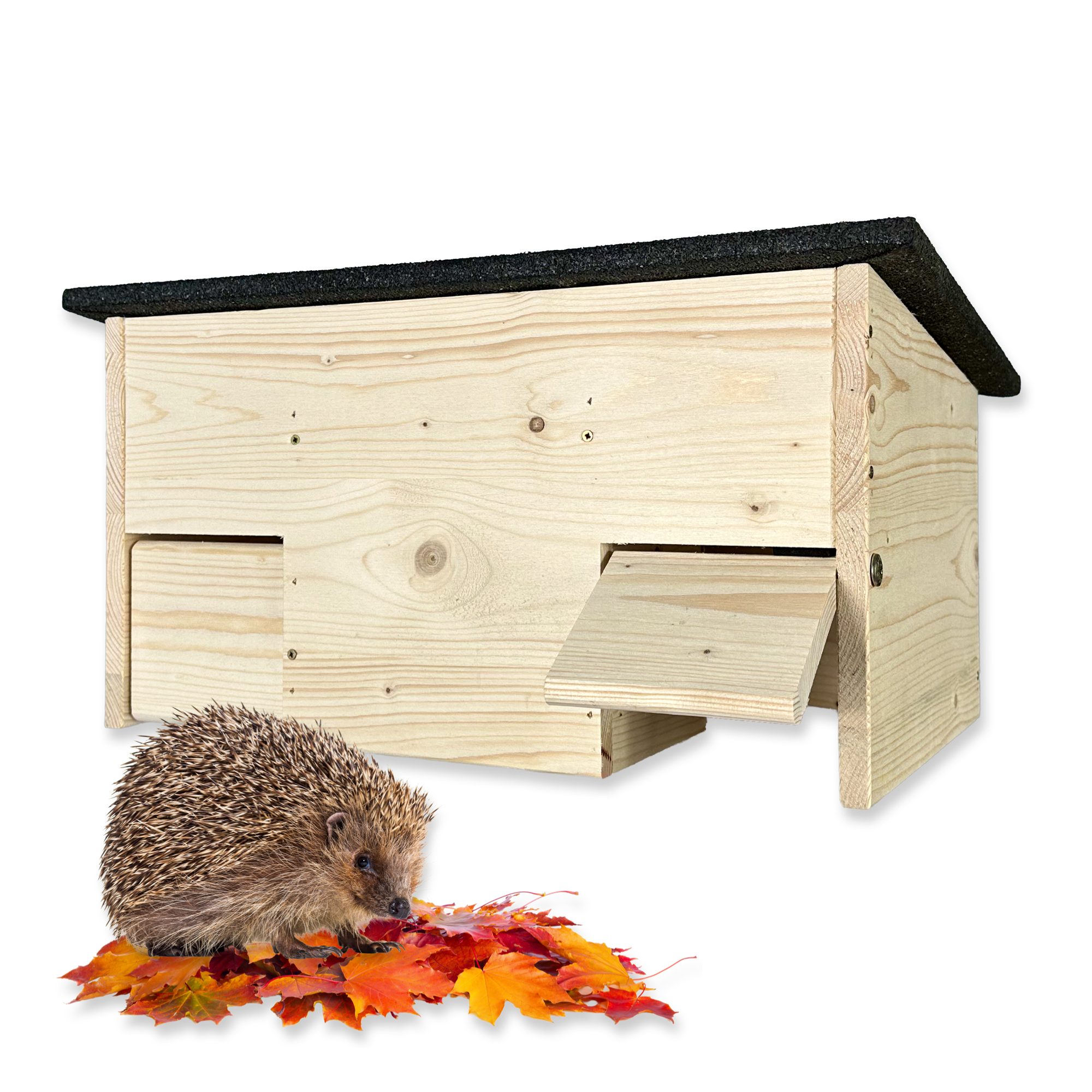 gartenetage Igelhaus Igel-Futterhaus mit Rattenklappen - Schutz vor Katzen & Ratten, Sicheres Igelhaus für Garten mit Schleuse, Fluchtweg & Wetterschutz