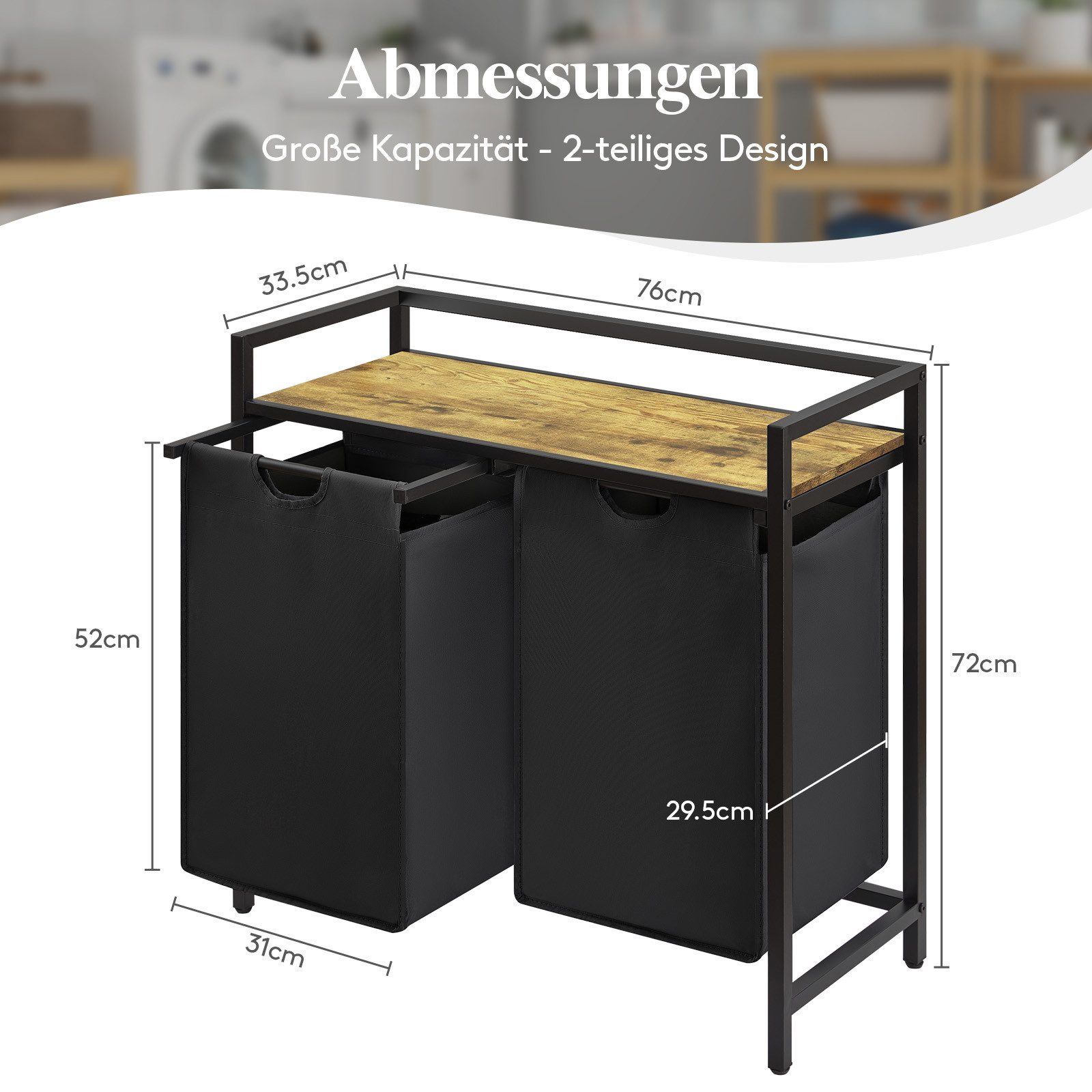 Lifewit Wäschebox Wäschesammler mit Ablage und herausziehbaren Säcken