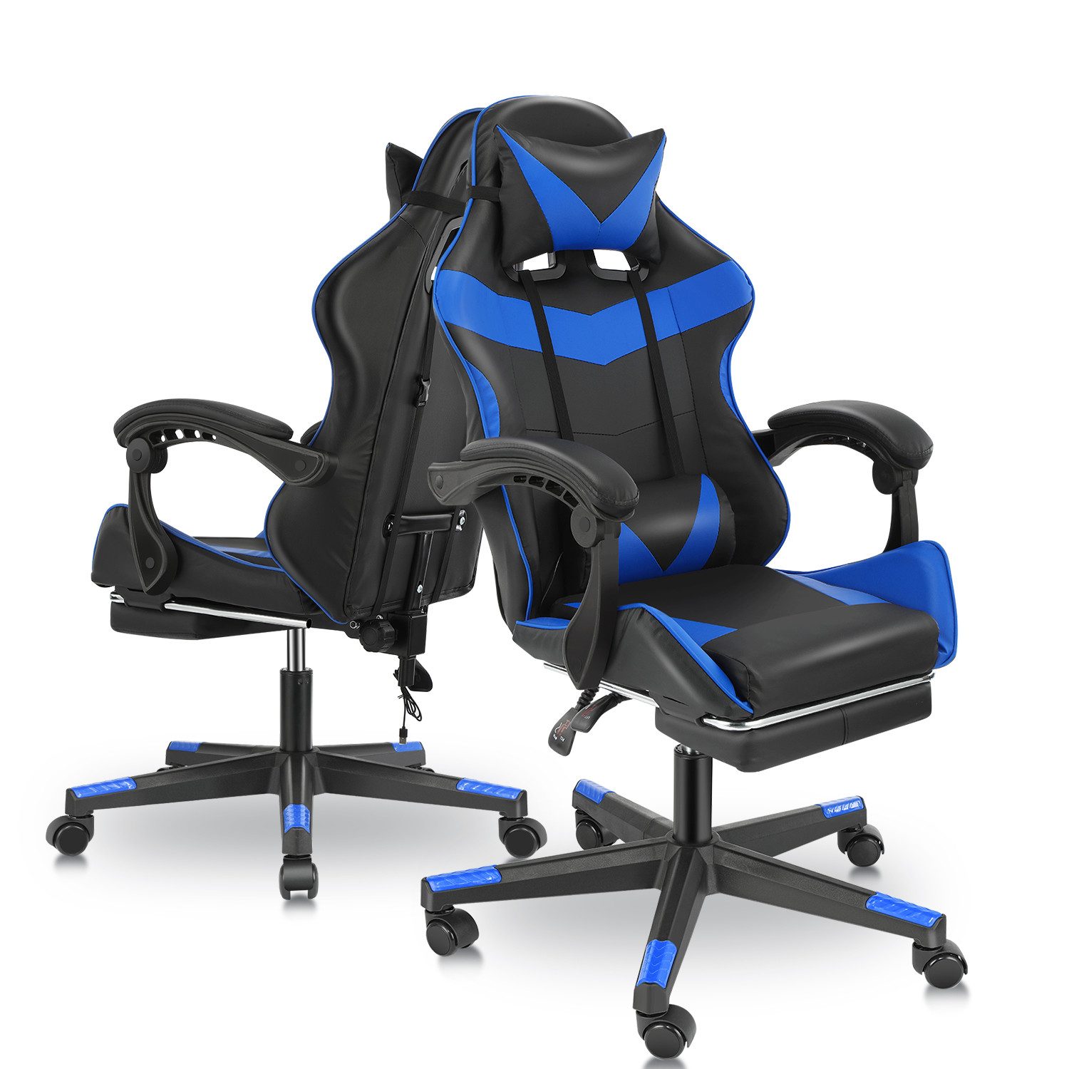 oyajia Gaming-Stuhl Ergonomischer Gaming Sessel mit Fußstütze und Kopfstütze Atmungsaktiv, mit abnehmbarem Kopfkissen, maximale Belastbarkeit 150 kg