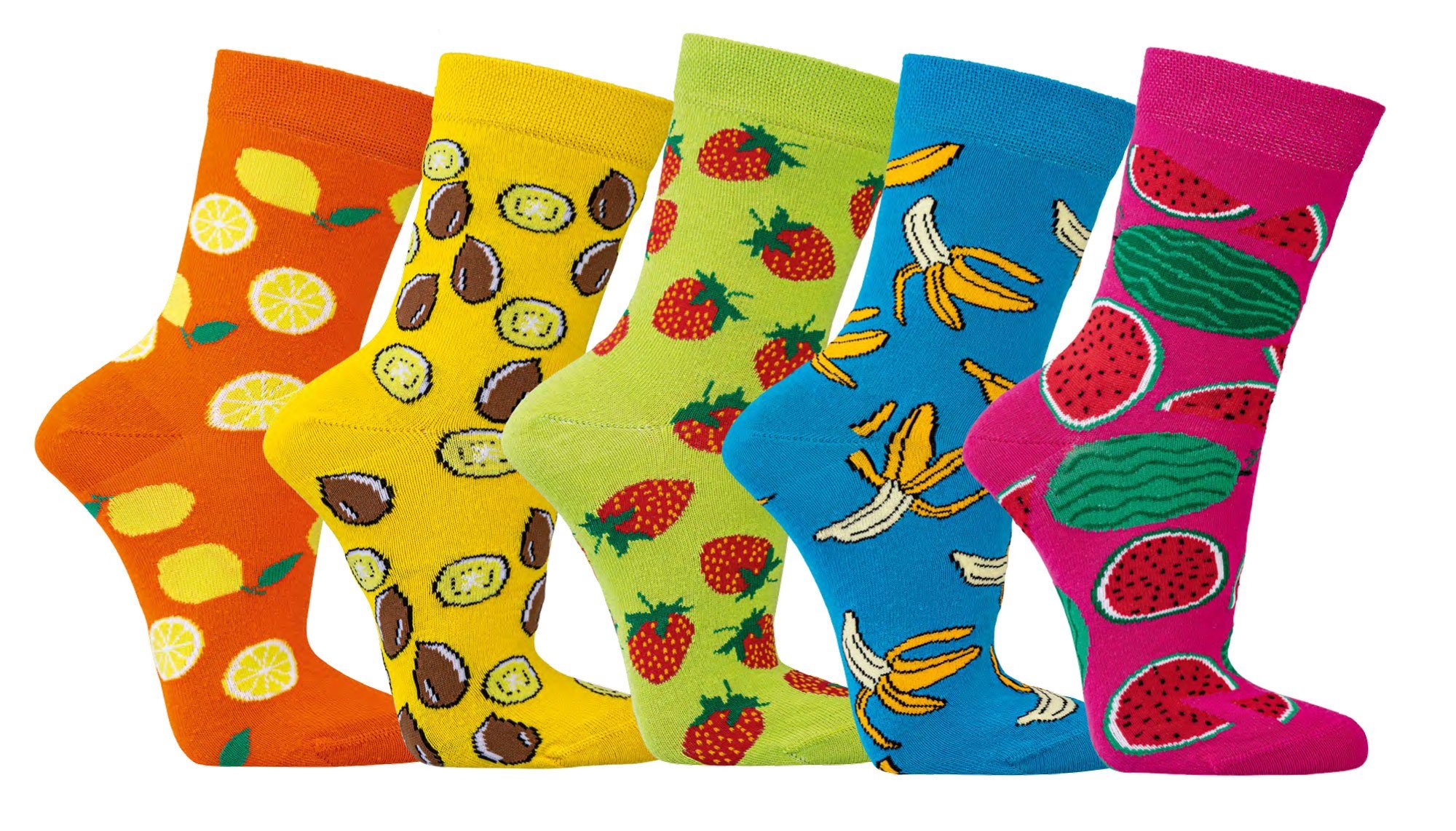 Socks 4 Fun Freizeitsocken Socken Motiv (3-Paar) Früchte