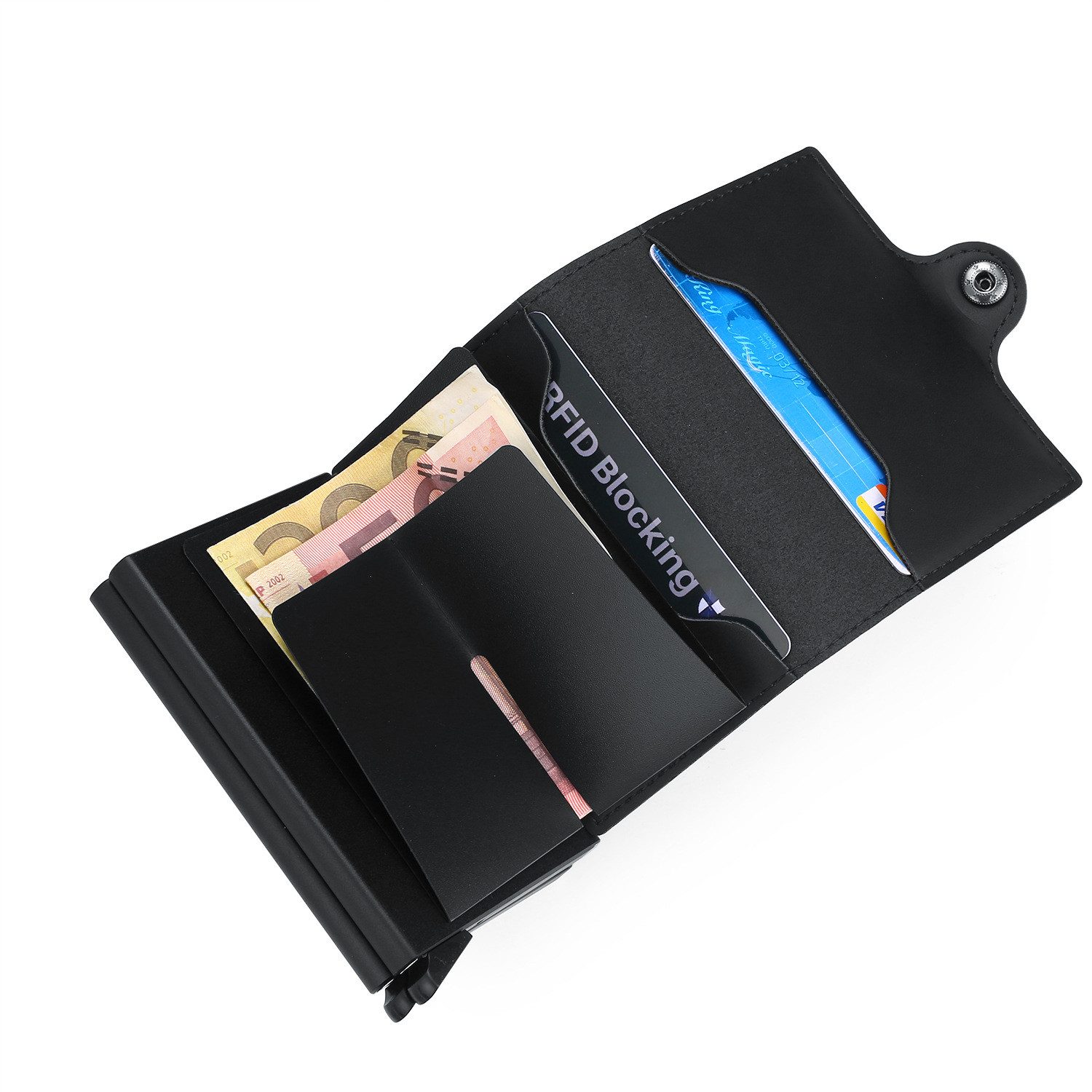 OSTWOLKE Kartenetui mit RFID Schutz Mini Geldbörse Portemonnaie Slim Leder Wallet