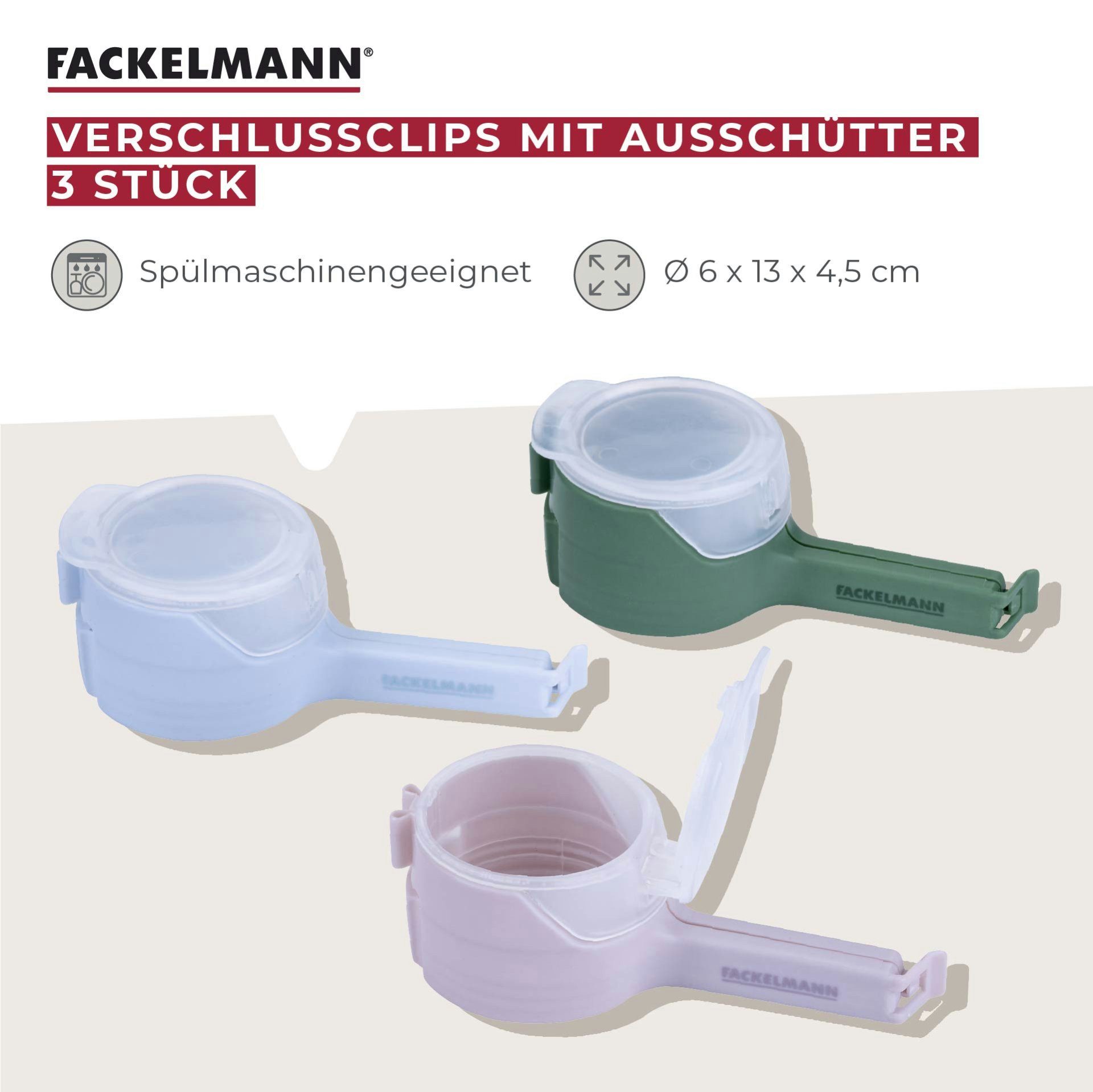 FACKELMANN Burgerpresse Tütenclips mit Ausgießfunktion, Verschlussclips, Beutel-Versiegelung