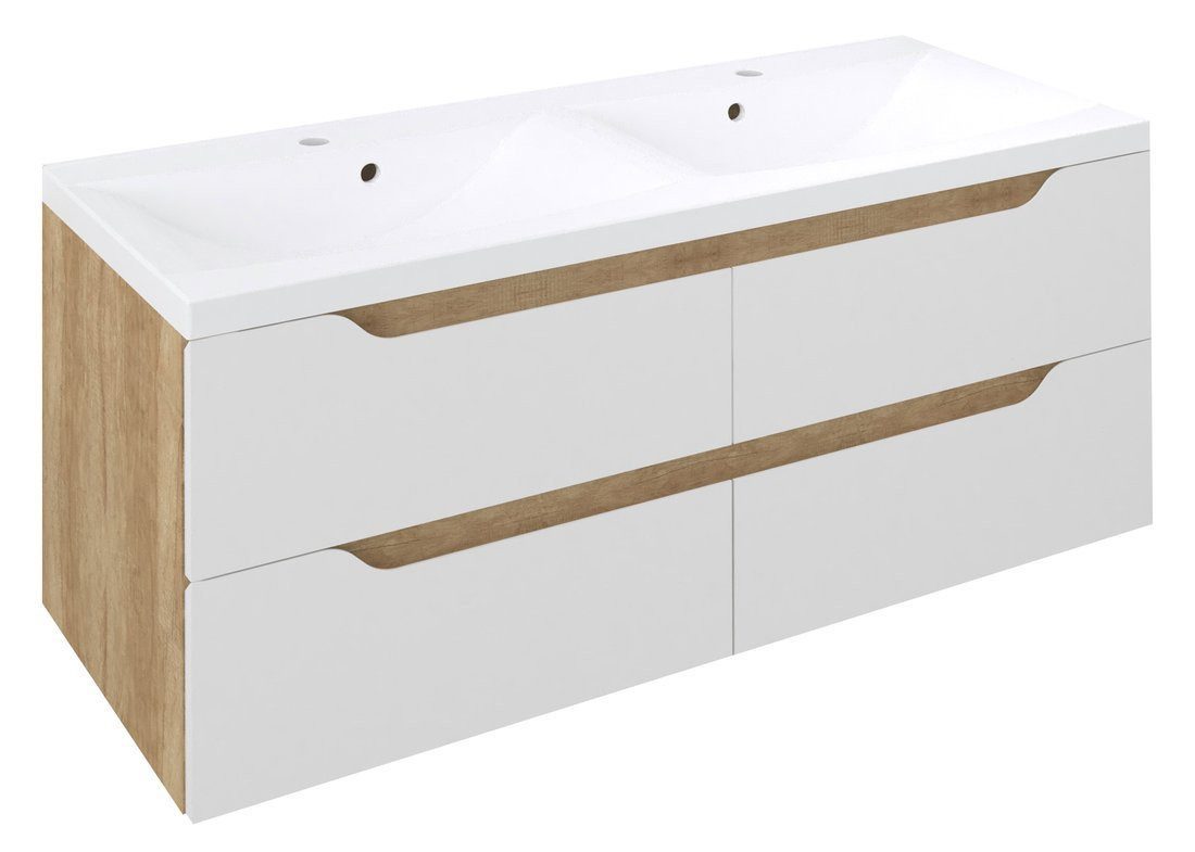 Sapho Waschbeckenunterschrank WAVE Doppelunterschrank 119,7x50x47,8cm, weiß/Eiche Alabama Sapho-WA120-3022