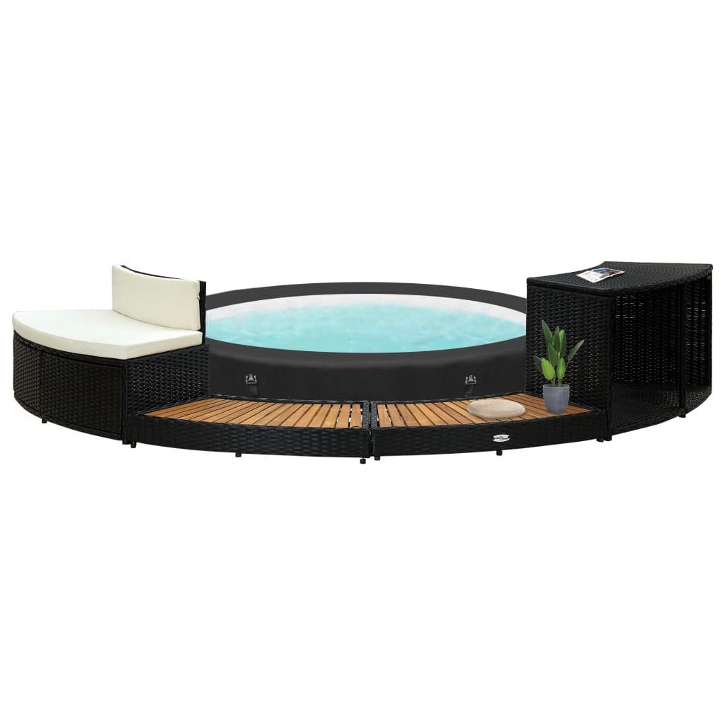 vidaXL Poolleiter Whirlpool-Umrandung Schwarz Polyrattan und Akazienholz